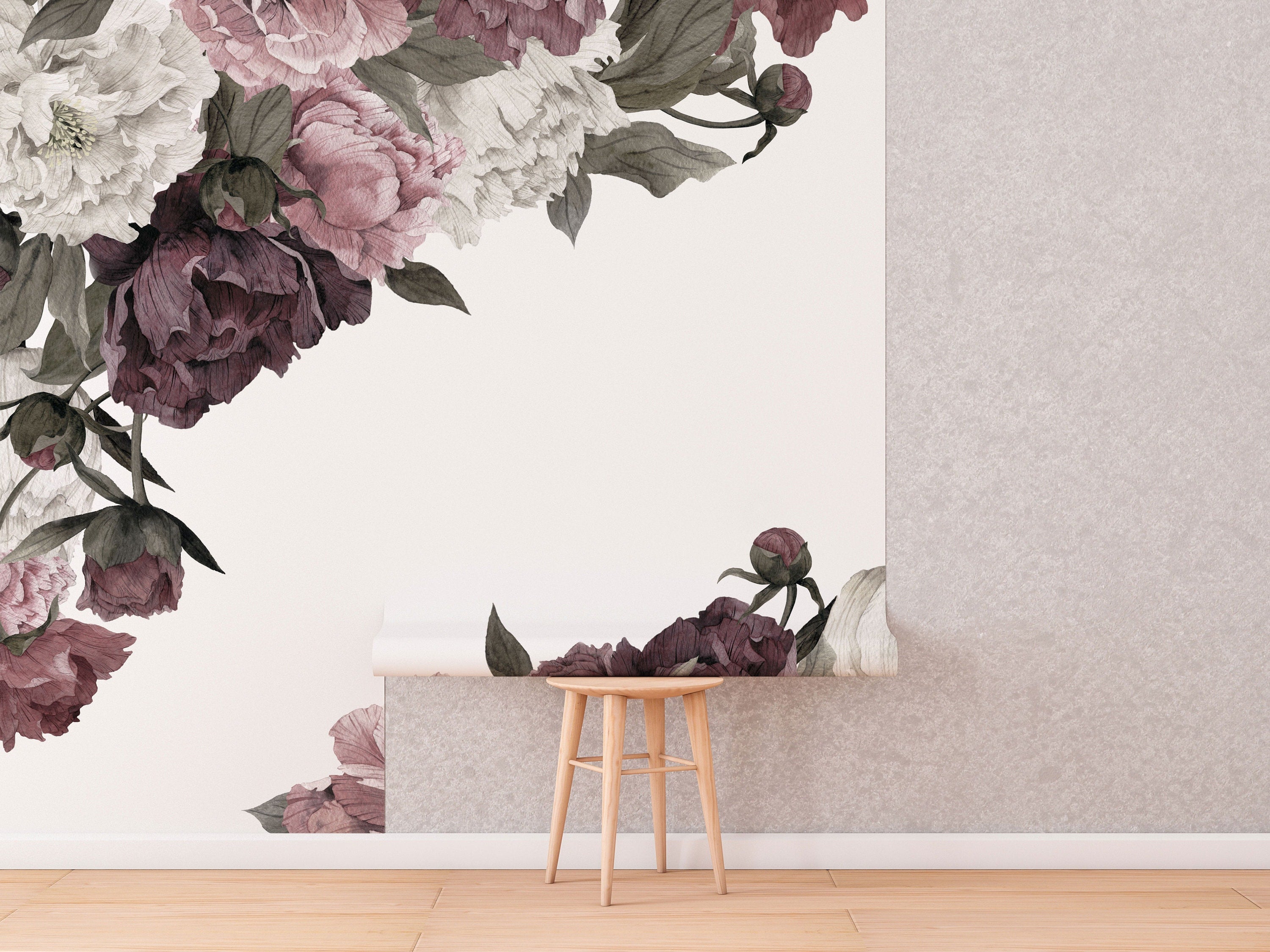 Classic Peonies Wall Art | Removable Wallpaper | Peony Bouquet | Floral Wall Mural | Peony Painting Wall Sticker | Floral Decal | Flower - Clickwalls