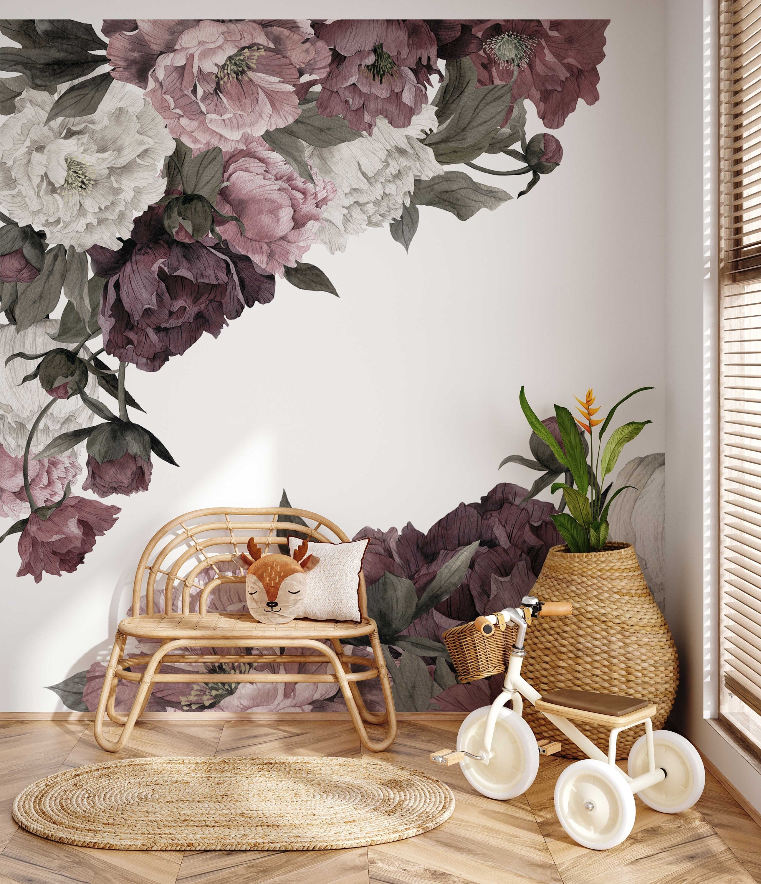 Classic Peonies Wall Art | Removable Wallpaper | Peony Bouquet | Floral Wall Mural | Peony Painting Wall Sticker | Floral Decal | Flower - Clickwalls
