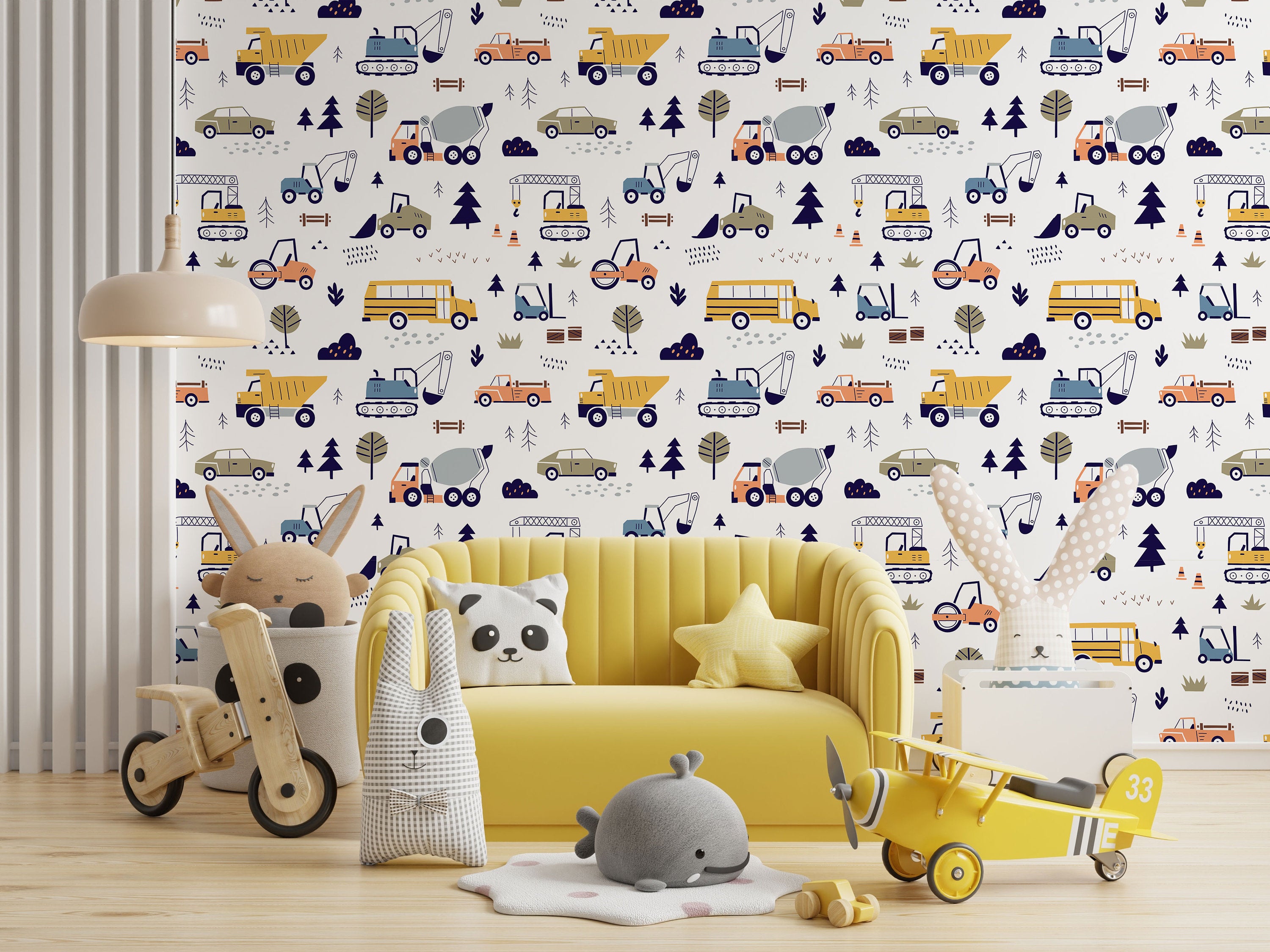 Cars and Trucks Nursery Wallpaper | Boys Wallpaper | Truck Wallpaper | Car Wallpaper | Bus Wallpaper | Wall Art | Peel and Stick - Clickwalls