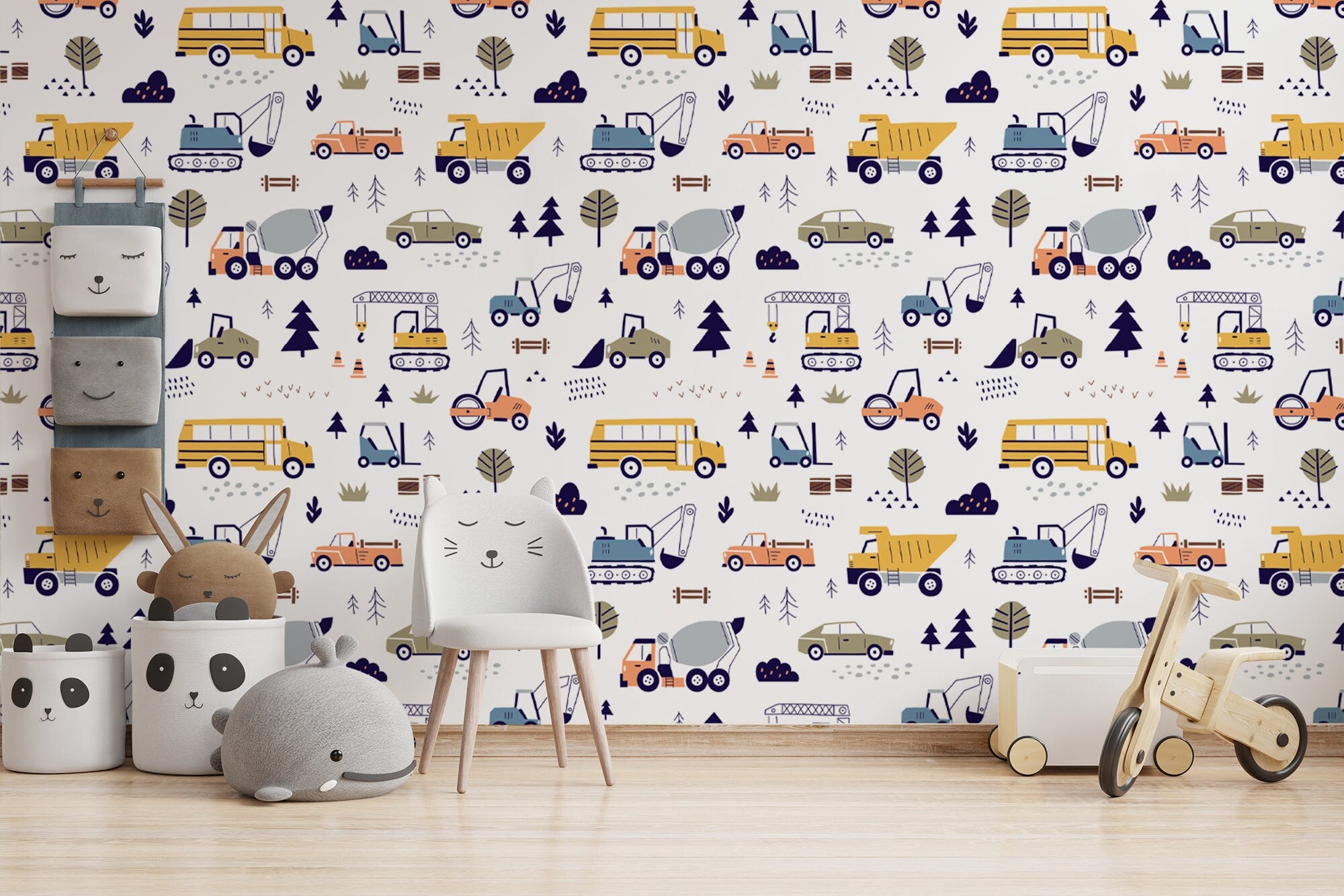 Cars and Trucks Nursery Wallpaper | Boys Wallpaper | Truck Wallpaper | Car Wallpaper | Bus Wallpaper | Wall Art | Peel and Stick - Clickwalls