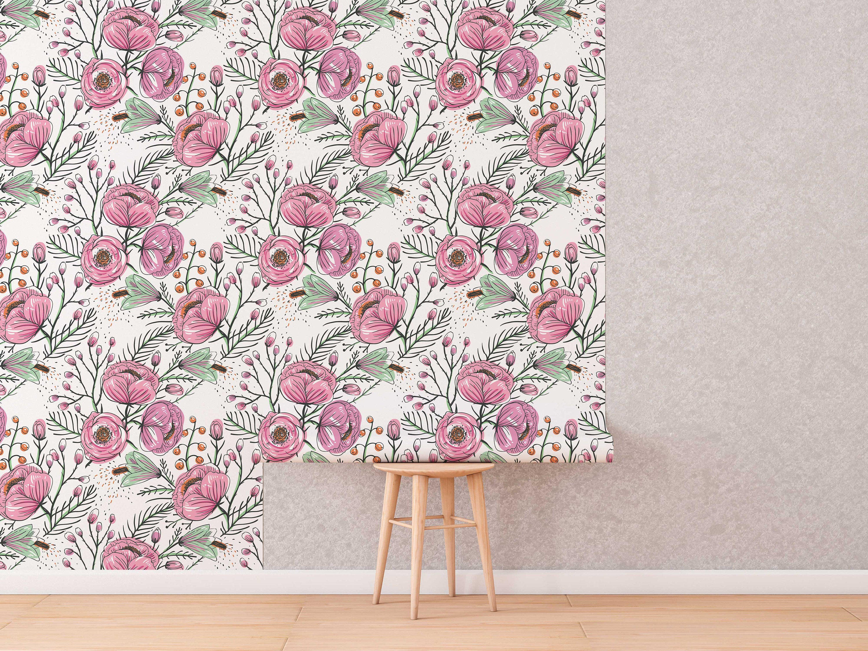 Purple Floral Removable wallpaper | Watercolor Flower Peel and Stick Wall Mural for Bedroom Living room | Poppy Wallpaper - Clickwalls
