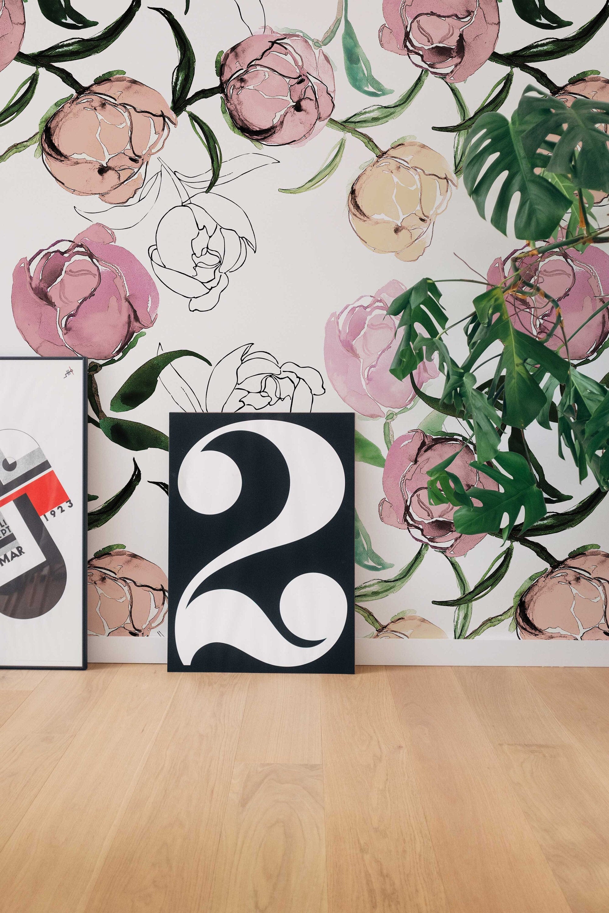 Blooming Peonies Wall Art | Removable Pale Wallpaper | Peony Blush Bouquet | Floral Wall Mural | Painting Wall Sticker | Floral Decal Flower - Clickwalls