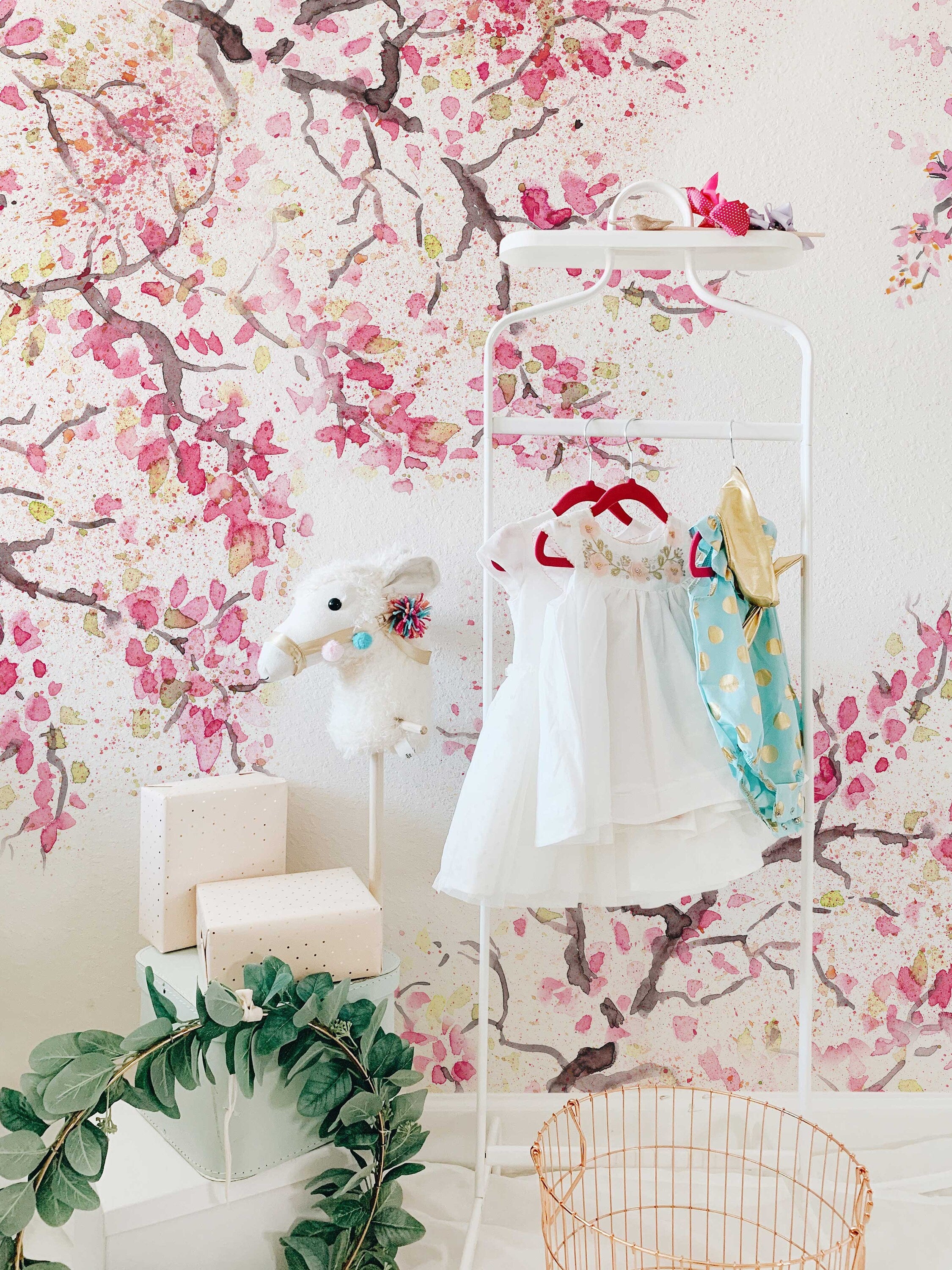 Spring Cherry Blossom Removable Wallpaper | Watercolor Wall Mural | Peel and Stick Wallmural | Floral Mural | Wall Murals - Clickwalls
