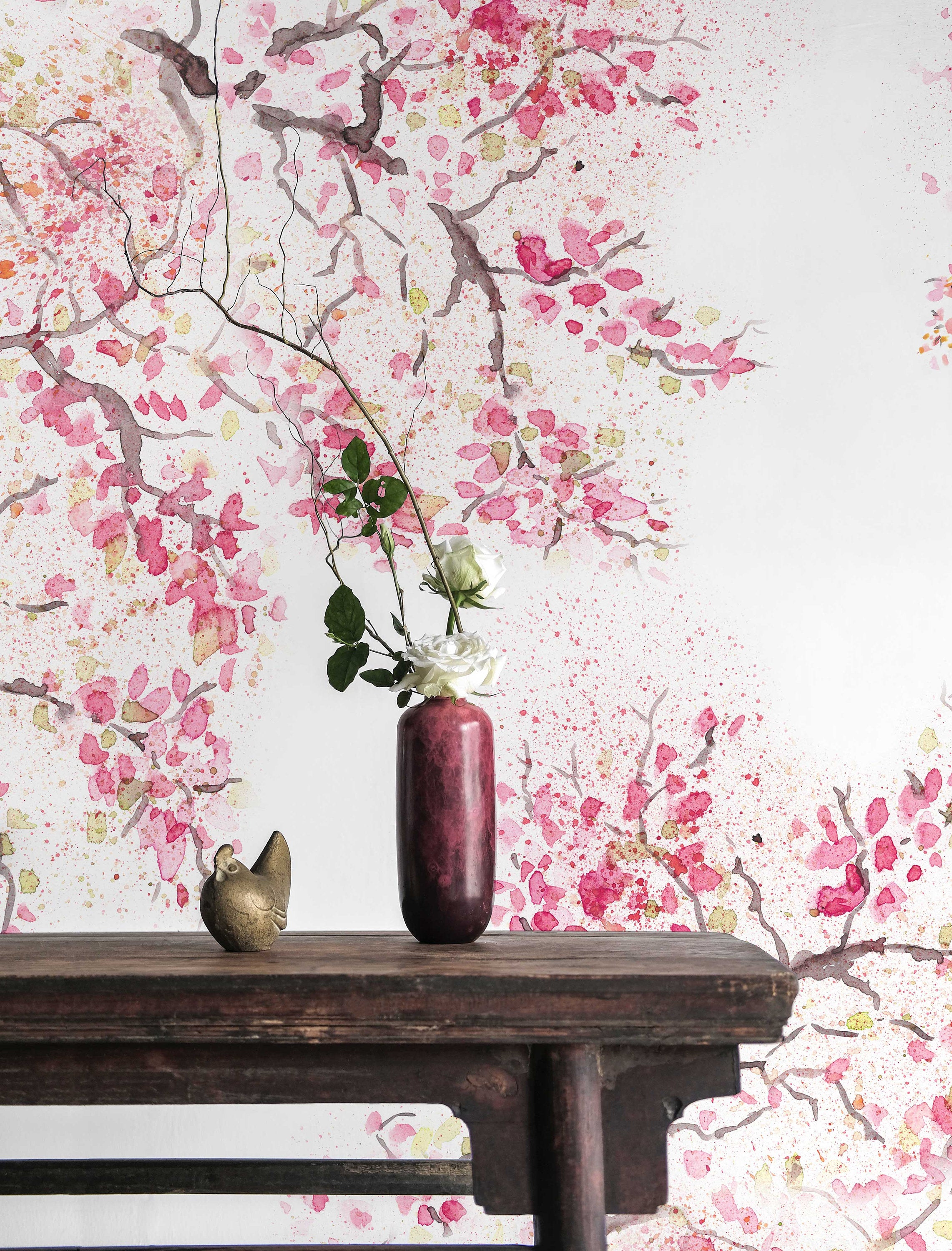 Spring Cherry Blossom Removable Wallpaper | Watercolor Wall Mural | Peel and Stick Wallmural | Floral Mural | Wall Murals - Clickwalls