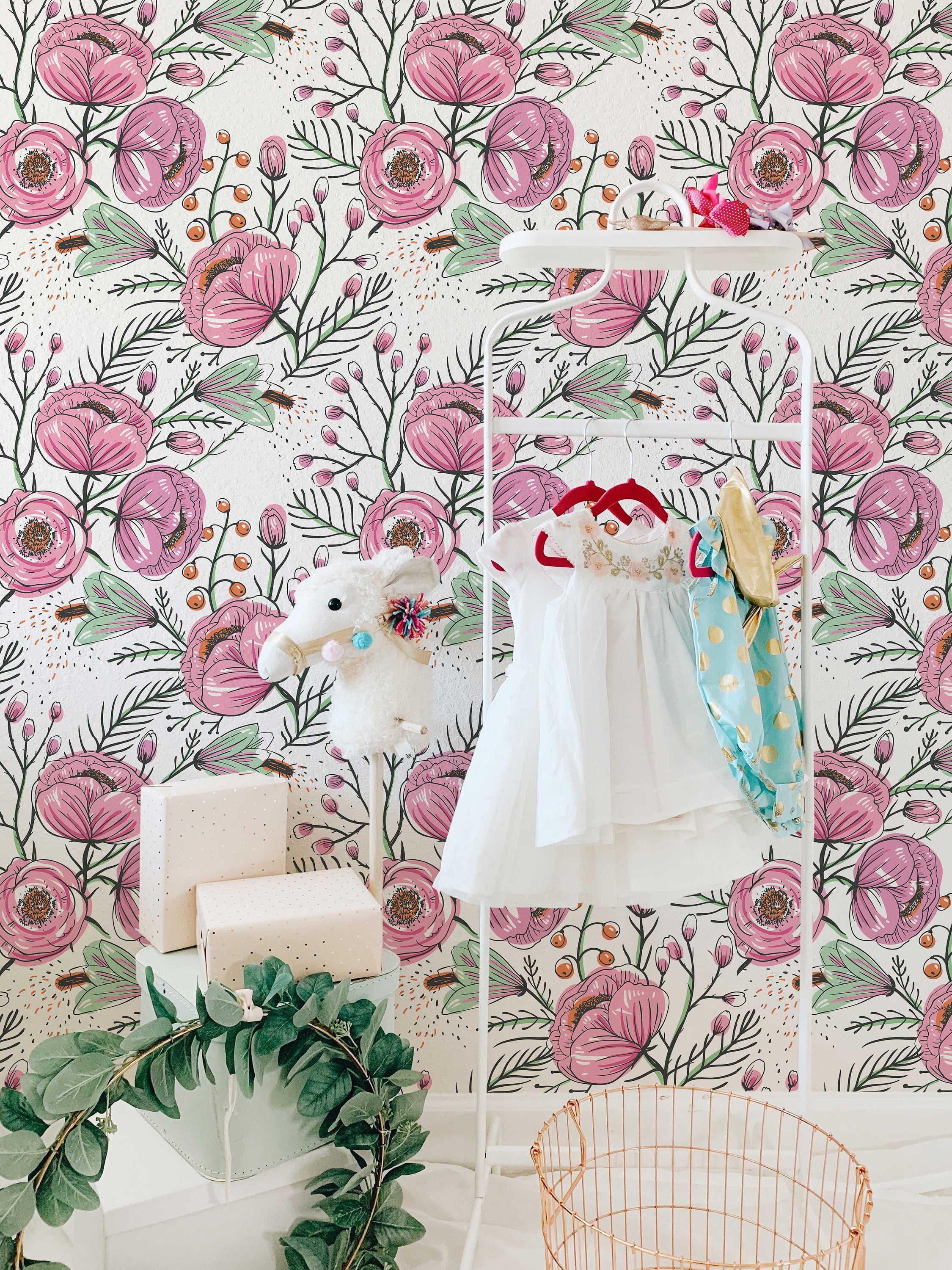 Purple Floral Removable wallpaper | Watercolor Flower Peel and Stick Wall Mural for Bedroom Living room | Poppy Wallpaper - Clickwalls
