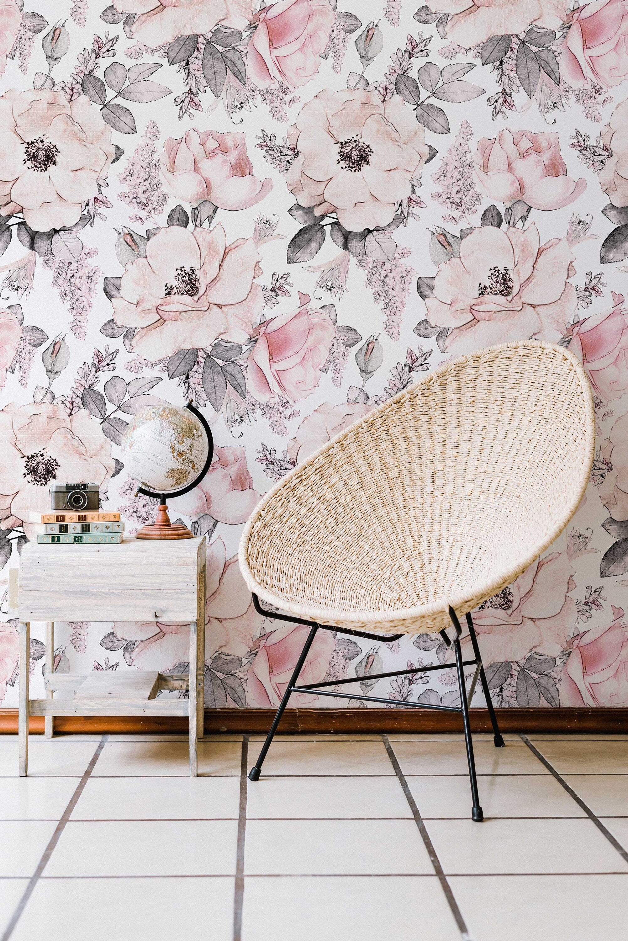 Soft Pink Abstract Roses Wallpaper | Floral Wallpaper Peel and Stick | Removable Wallpaper | Watercolor Wallpaper | Flower Wallpaper Mural - Clickwalls