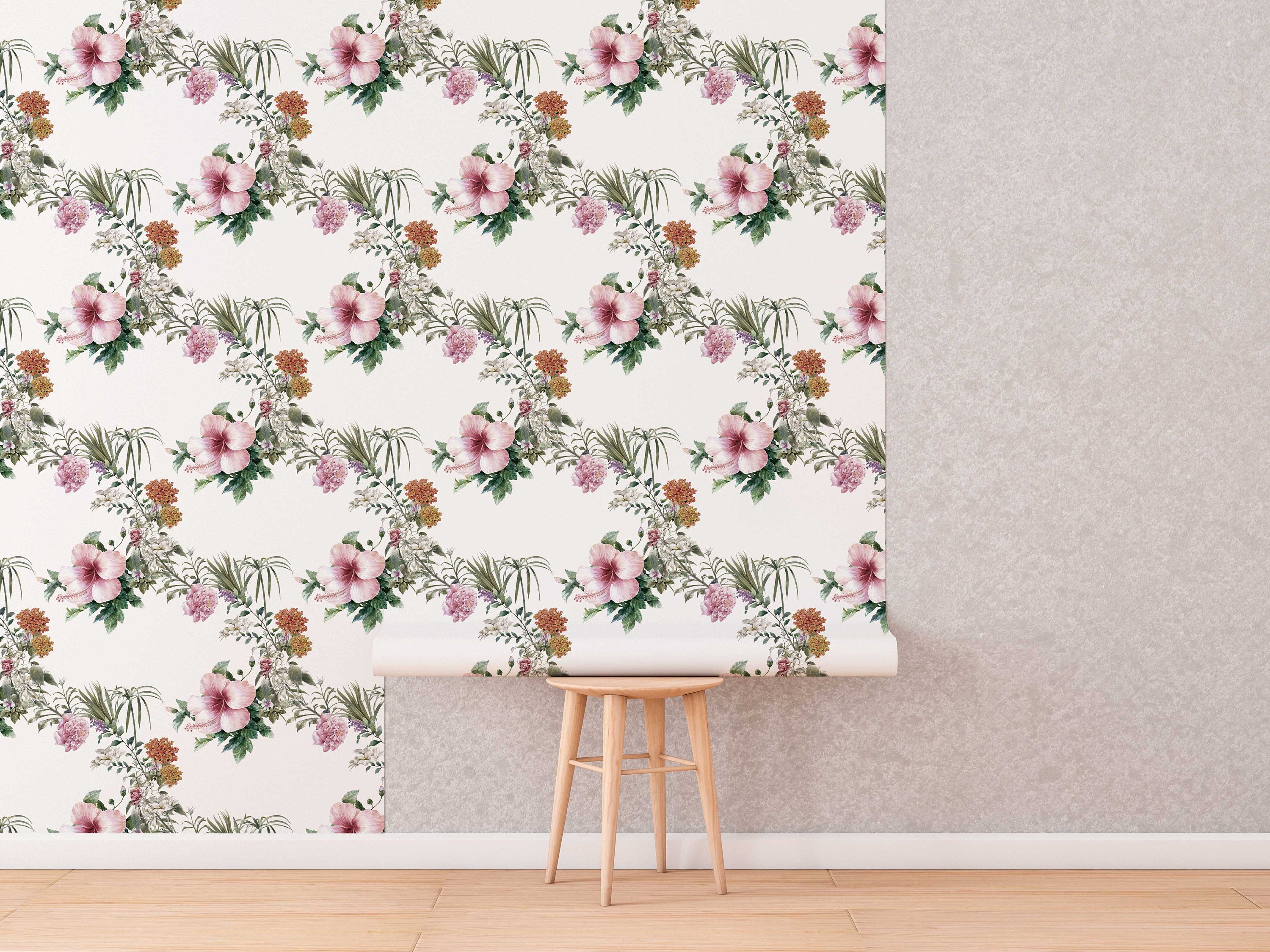 Boho Floral Wallpaper Peel and Stick | Boho Hand Drawn Floral Wallpaper | Removable Wallpaper | Unpasted Wallpaper | Pre-Pasted Wallpaper - Clickwalls