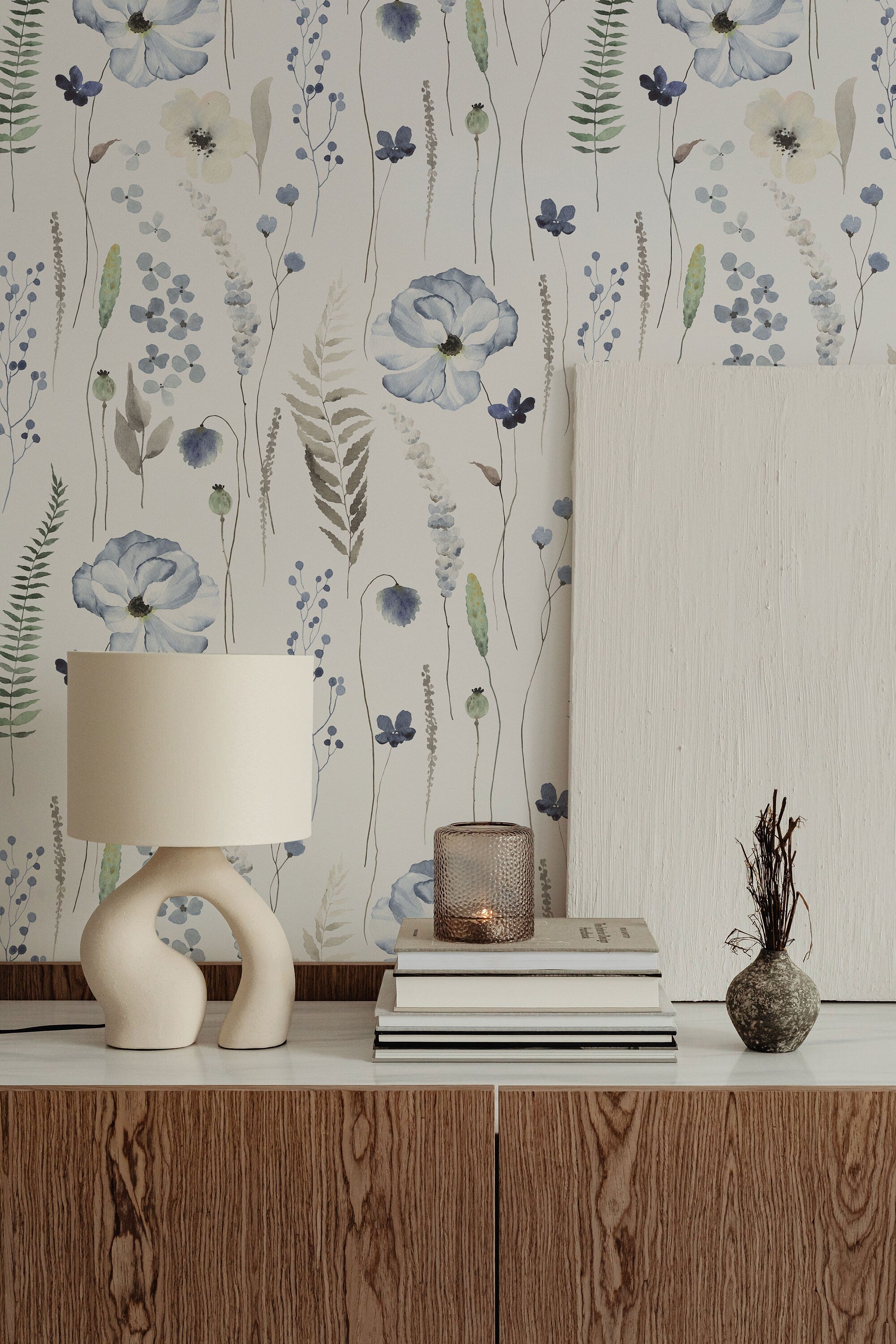 Blue Floral | Whispering Steal Blue Floral Wallpaper | Removable Peel & Stick Self-Adhesive Wallpaper - Clickwalls
