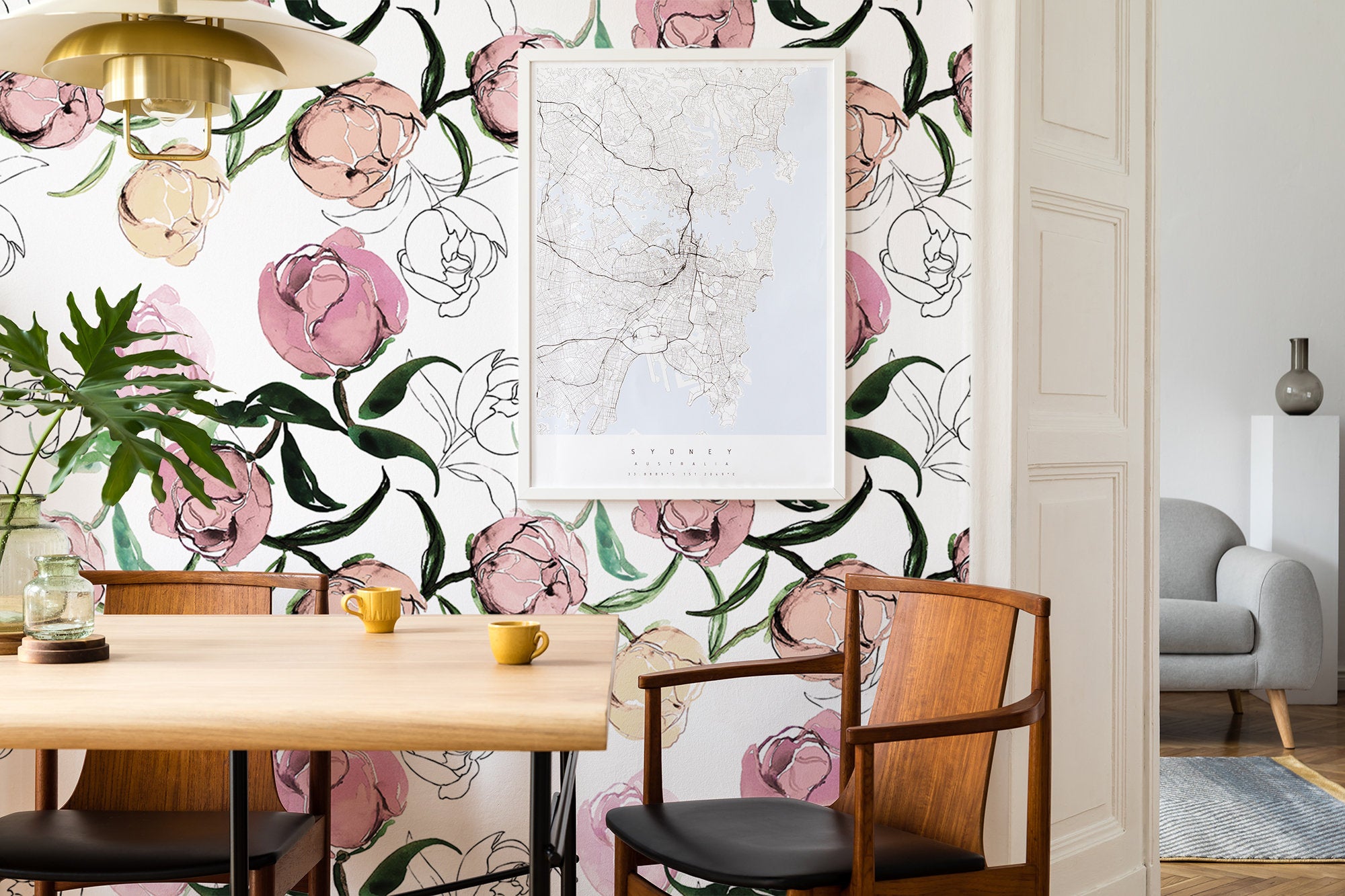 Blooming Peonies Wall Art | Removable Pale Wallpaper | Peony Blush Bouquet | Floral Wall Mural | Painting Wall Sticker | Floral Decal Flower - Clickwalls