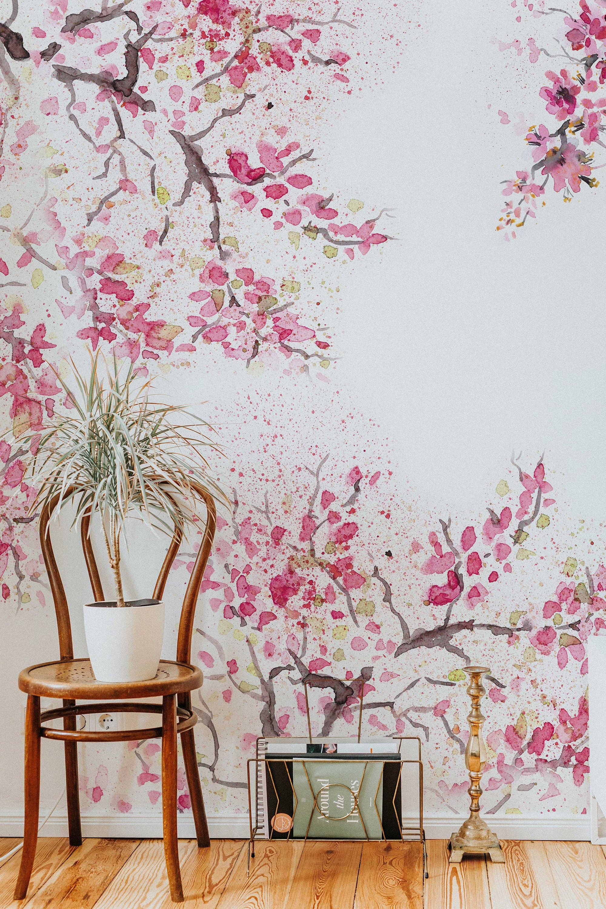 Spring Cherry Blossom Removable Wallpaper | Watercolor Wall Mural | Peel and Stick Wallmural | Floral Mural | Wall Murals - Clickwalls