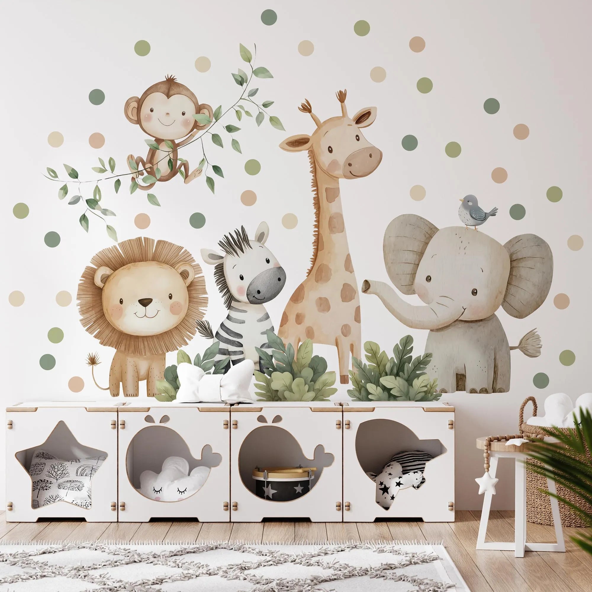 Watercolor Safari Animals Wall Decals, Removable Nursery Decor