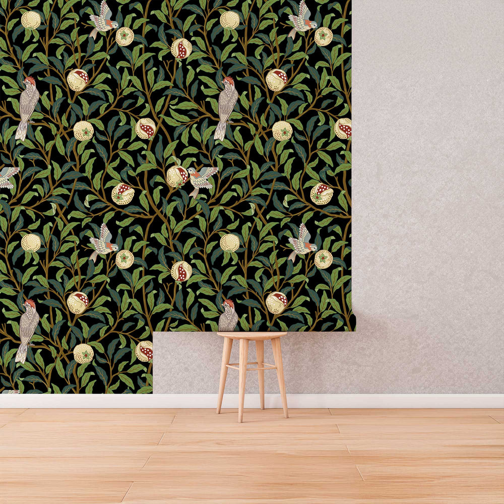 Bird & Pomegranate by William Morris Wallpaper - Vintage Botanical Peel and Stick Mural - Clickwalls