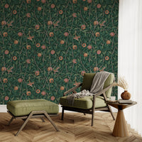 Bird & Pomegranate by William Morris Wallpaper - Deep Green Peel and Stick Botanical Mural - Clickwalls