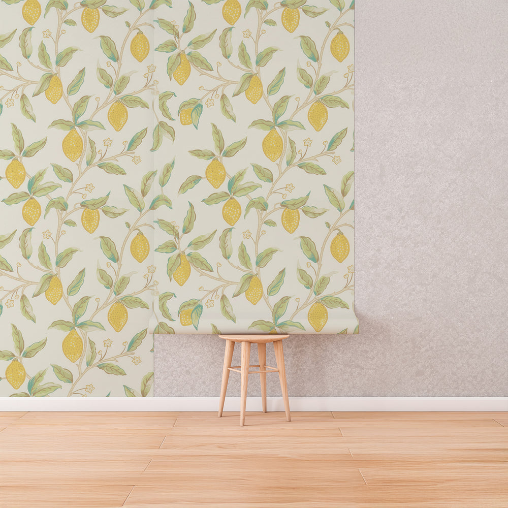Lemon Tree by William Morris Wallpaper - Bay Leaf Citrus Peel and Stick Botanical Mural - Clickwalls