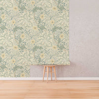 Seaweed by William Morris Wallpaper - Privet Green & Marigold Peel and Stick Mural - Clickwalls