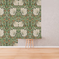 Pimpernel by William Morris Wallpaper - Sage Green Floral Peel and Stick Mural - Clickwalls