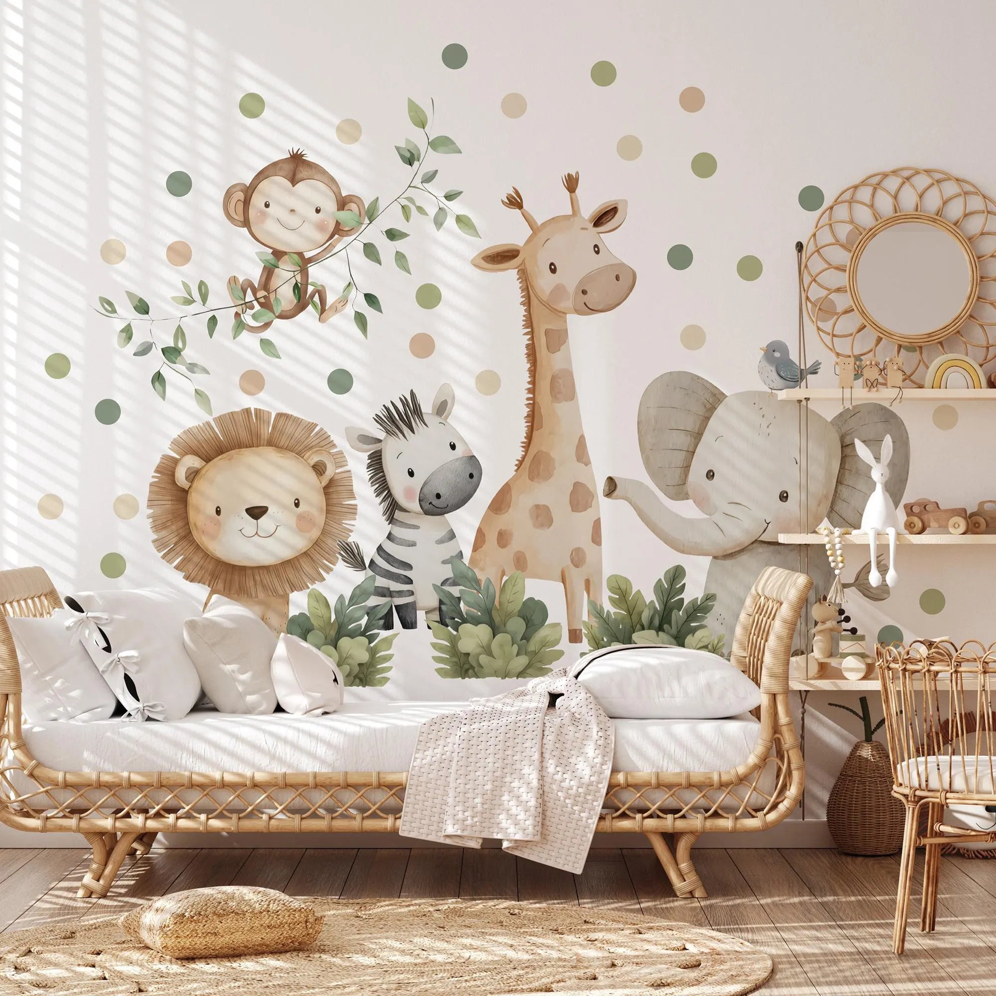 Watercolor Safari Animals Wall Decals, Removable Nursery Decor