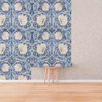 Blue Pimpernel by William Morris Wallpaper - Blue & Oatmeal Floral Peel and Stick Mural - Clickwalls