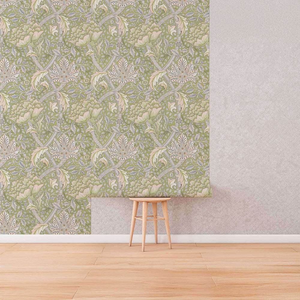 Seaweed by William Morris Wallpaper - Sage Green Botanical Peel and Stick Wall Mural - Clickwalls