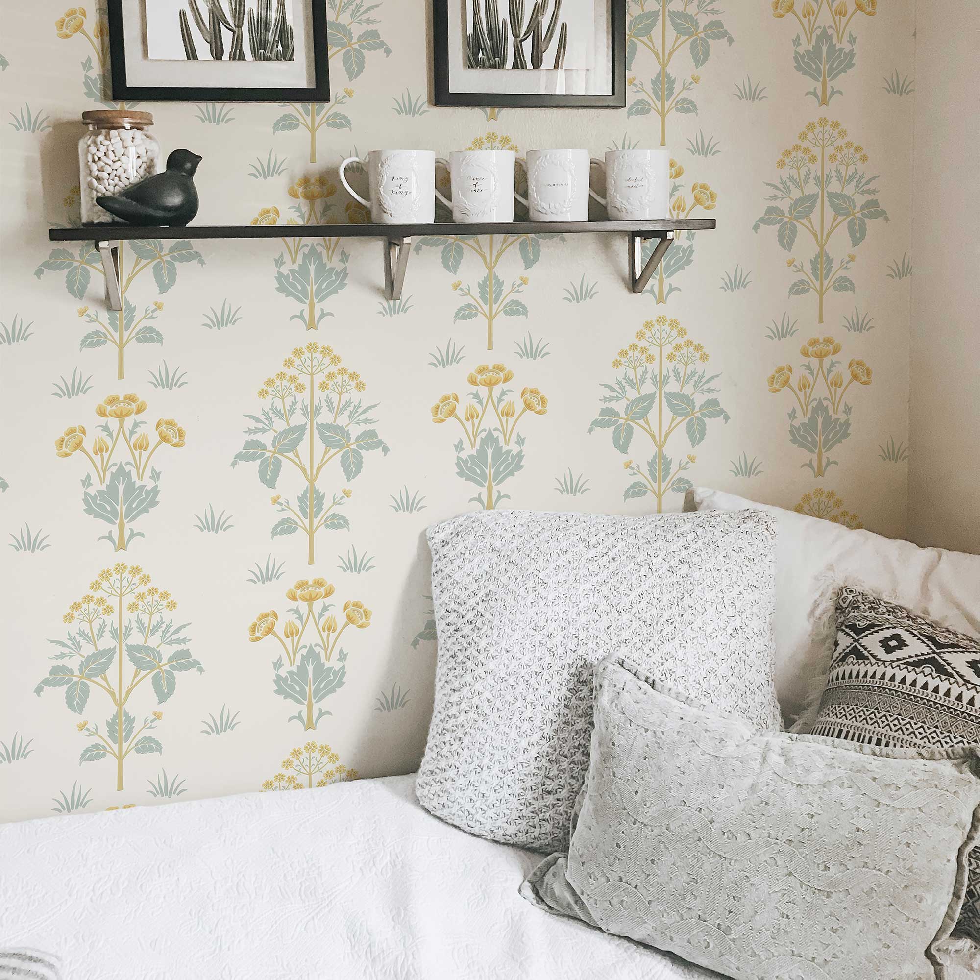 Meadow Sweet by William Morris Wallpaper - Vintage Floral Gold Slate Peel and Stick - Clickwalls