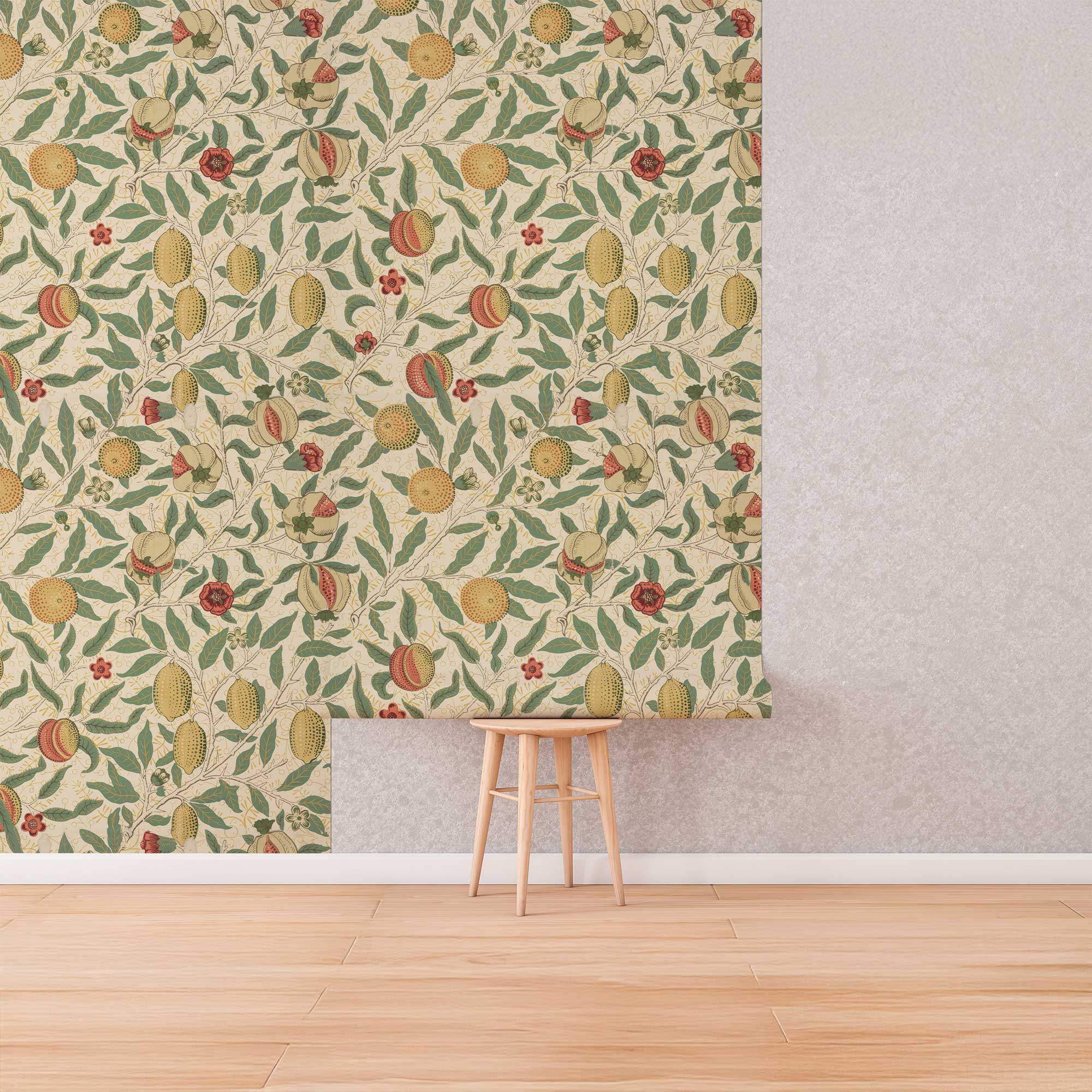Fruit by William Morris Wallpaper - Vintage Lemon Pomegranate Peel and Stick Mural - Clickwalls