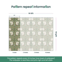 Pimpernel by William Morris Wallpaper - Sage Green Floral Peel and Stick Mural - Clickwalls