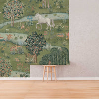 Owl & Willow by William Morris Wallpaper - Green Enchanted Forest Peel and Stick Mural - Clickwalls