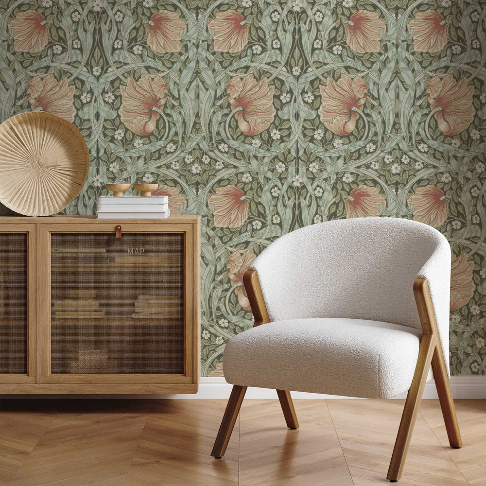 Pimpernel by William Morris Wallpaper - Bayleaf Manilla Floral Peel and Stick Mural - Clickwalls