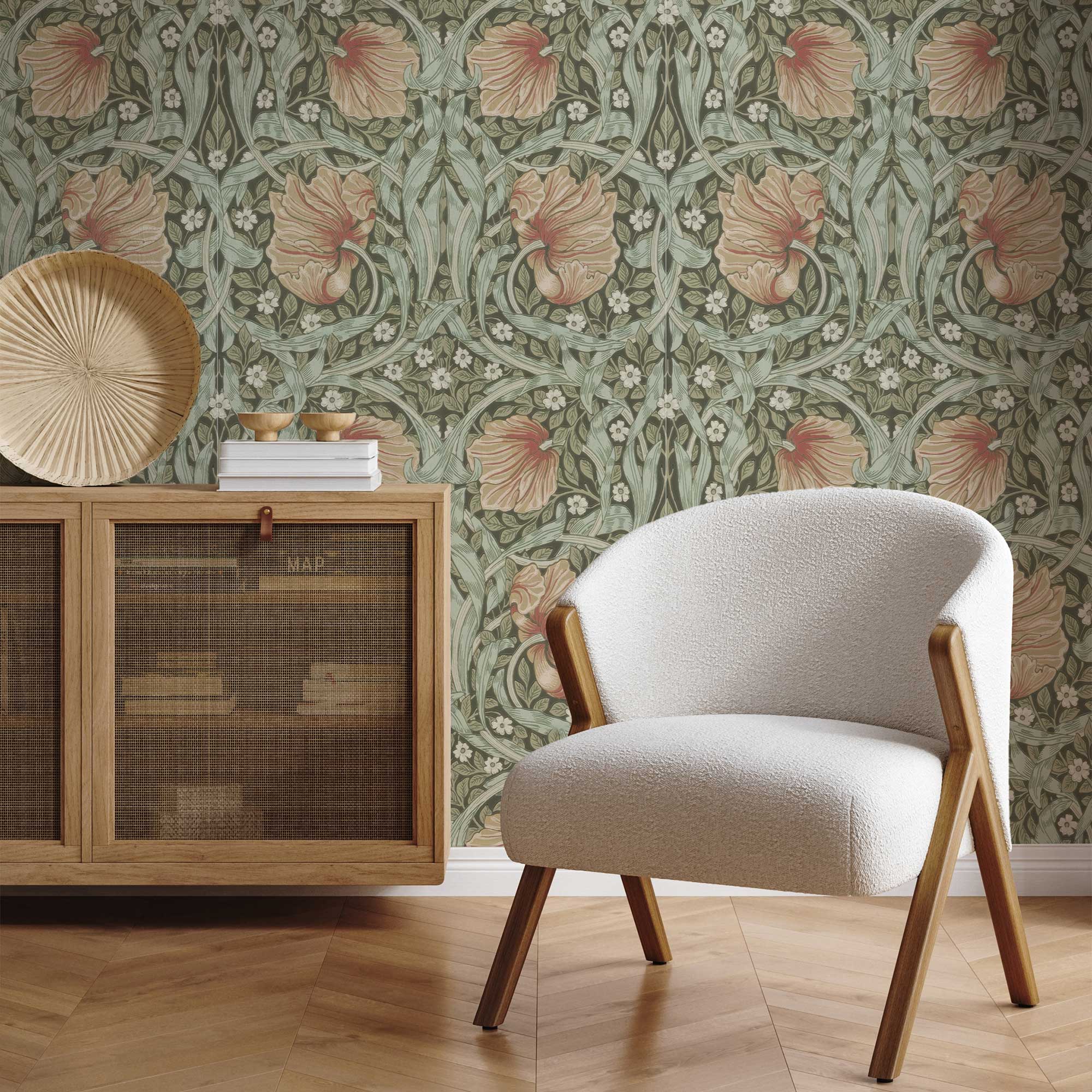 Pimpernel by William Morris Wallpaper - Bayleaf Manilla Floral Peel and Stick Mural - Clickwalls
