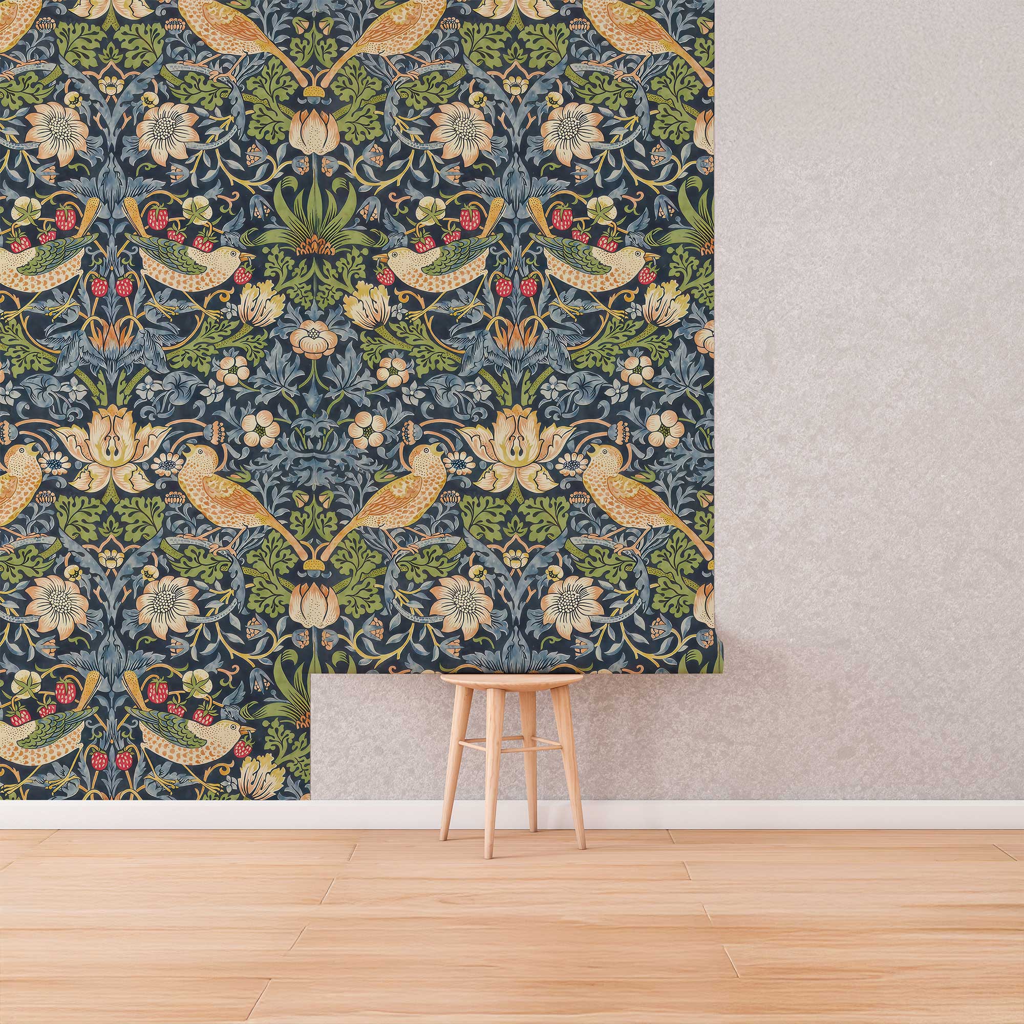 Strawberry Thief William Morris Wallpaper - Vintage Floral Peel and Stick Mural - Clickwalls
