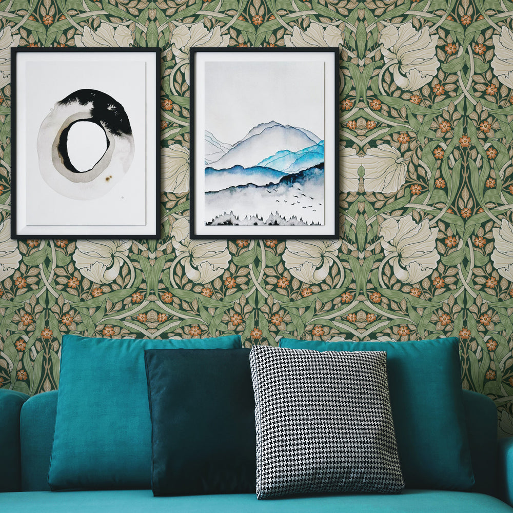 Pimpernel by William Morris Wallpaper - Sage Green Floral Peel and Stick Mural - Clickwalls