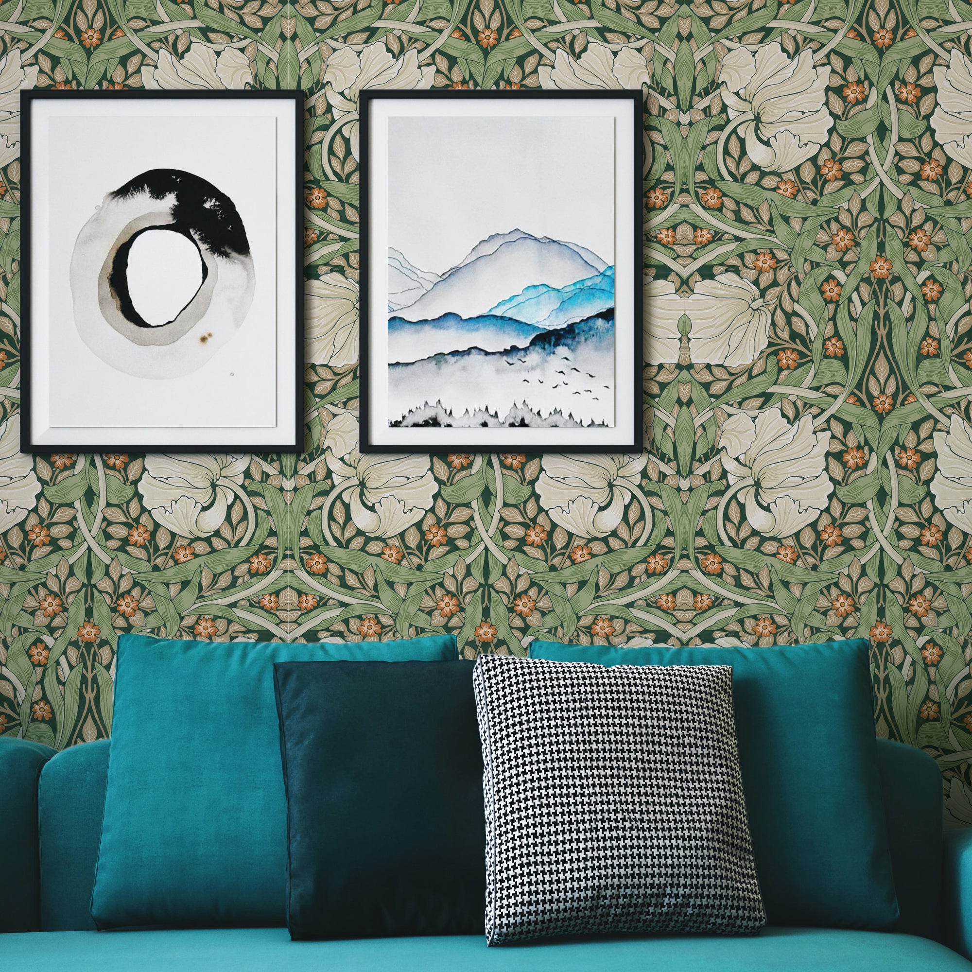 Pimpernel by William Morris Wallpaper - Sage Green Floral Peel and Stick Mural - Clickwalls