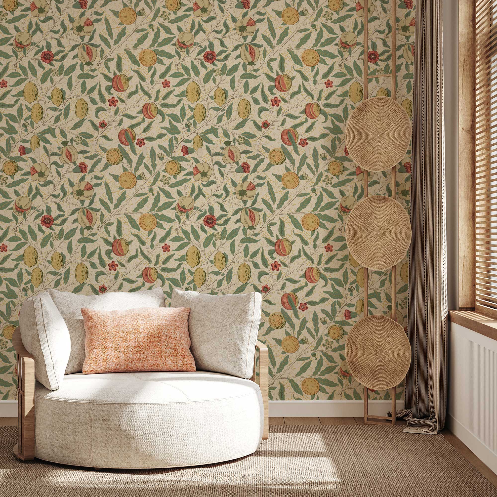 Fruit by William Morris Wallpaper - Vintage Lemon Pomegranate Peel and Stick Mural - Clickwalls
