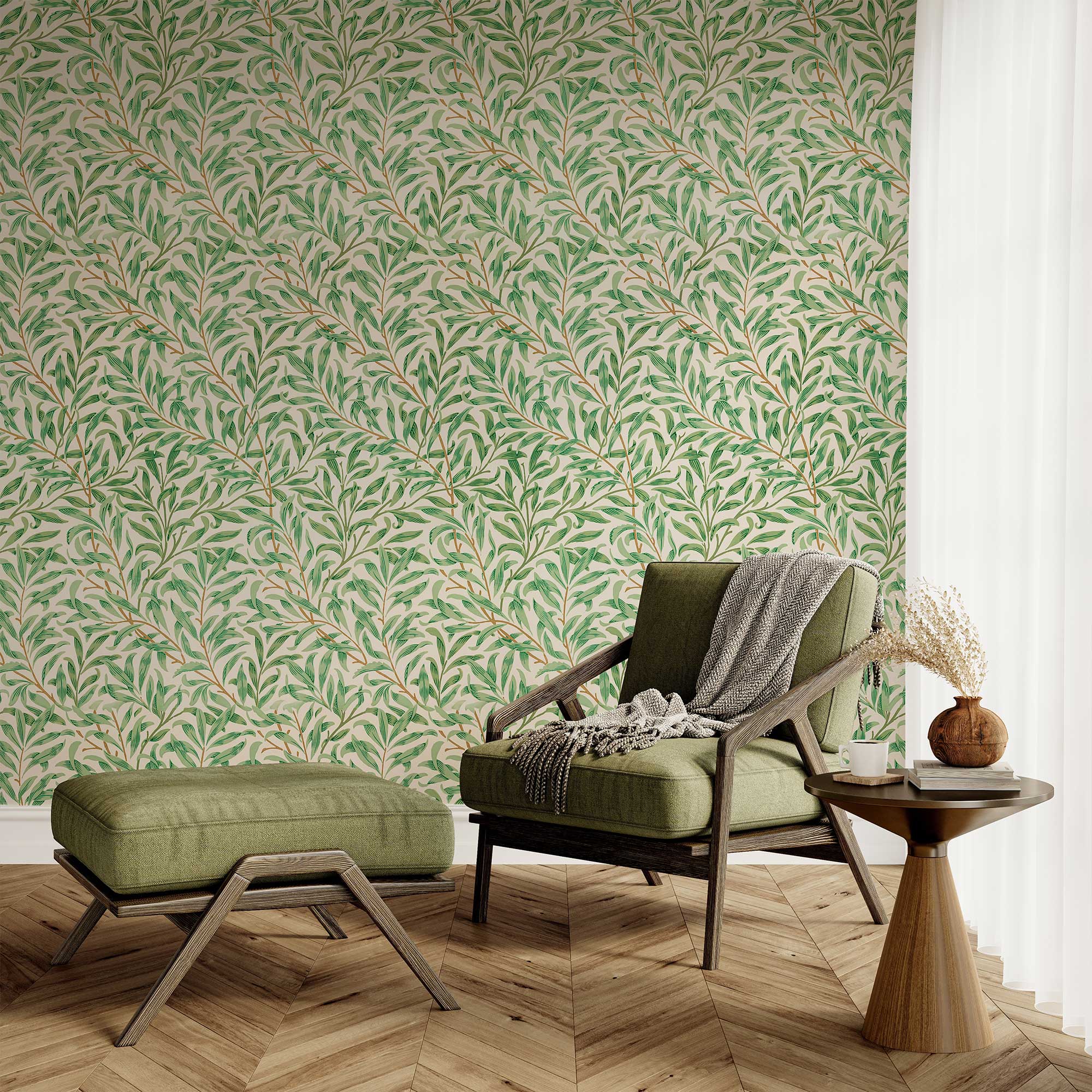 Willow by William Morris Wallpaper - Sage Green Botanical Peel and Stick Wall Mural - Clickwalls
