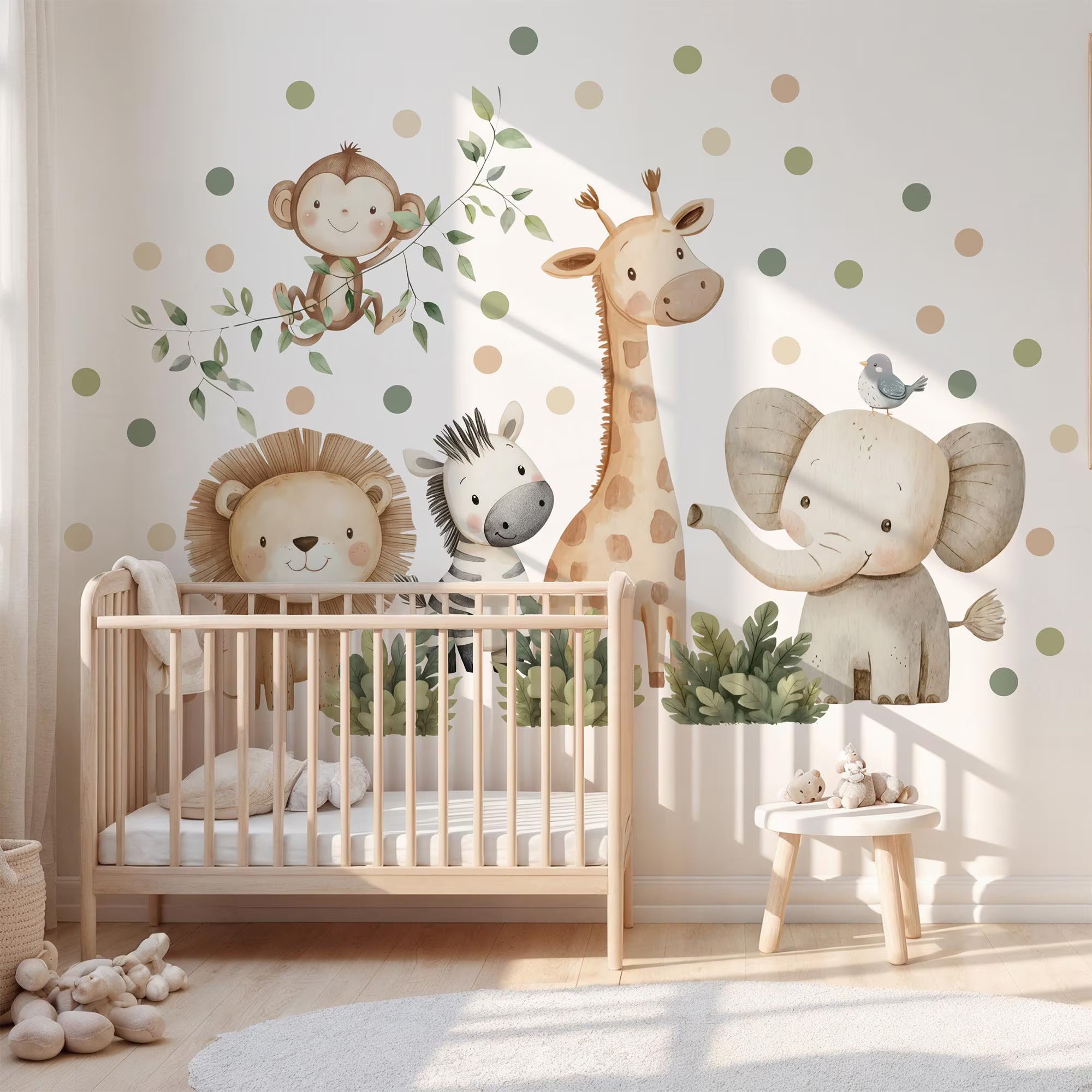 Watercolor Safari Animals Wall Decals, Removable Nursery Decor
