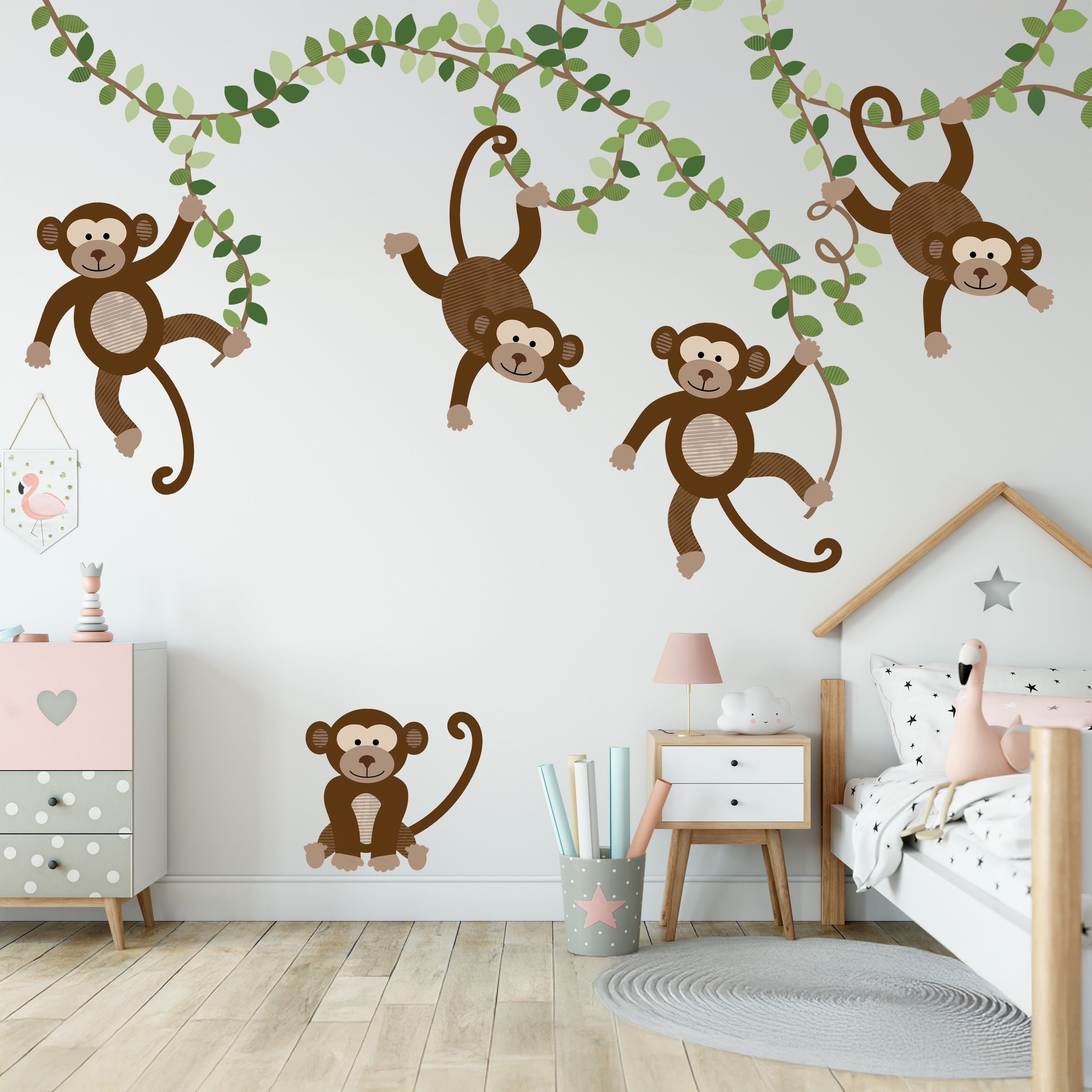Extra Monkeys, Vines & Leaves -  Repositionable Wall Decals Add-on Set