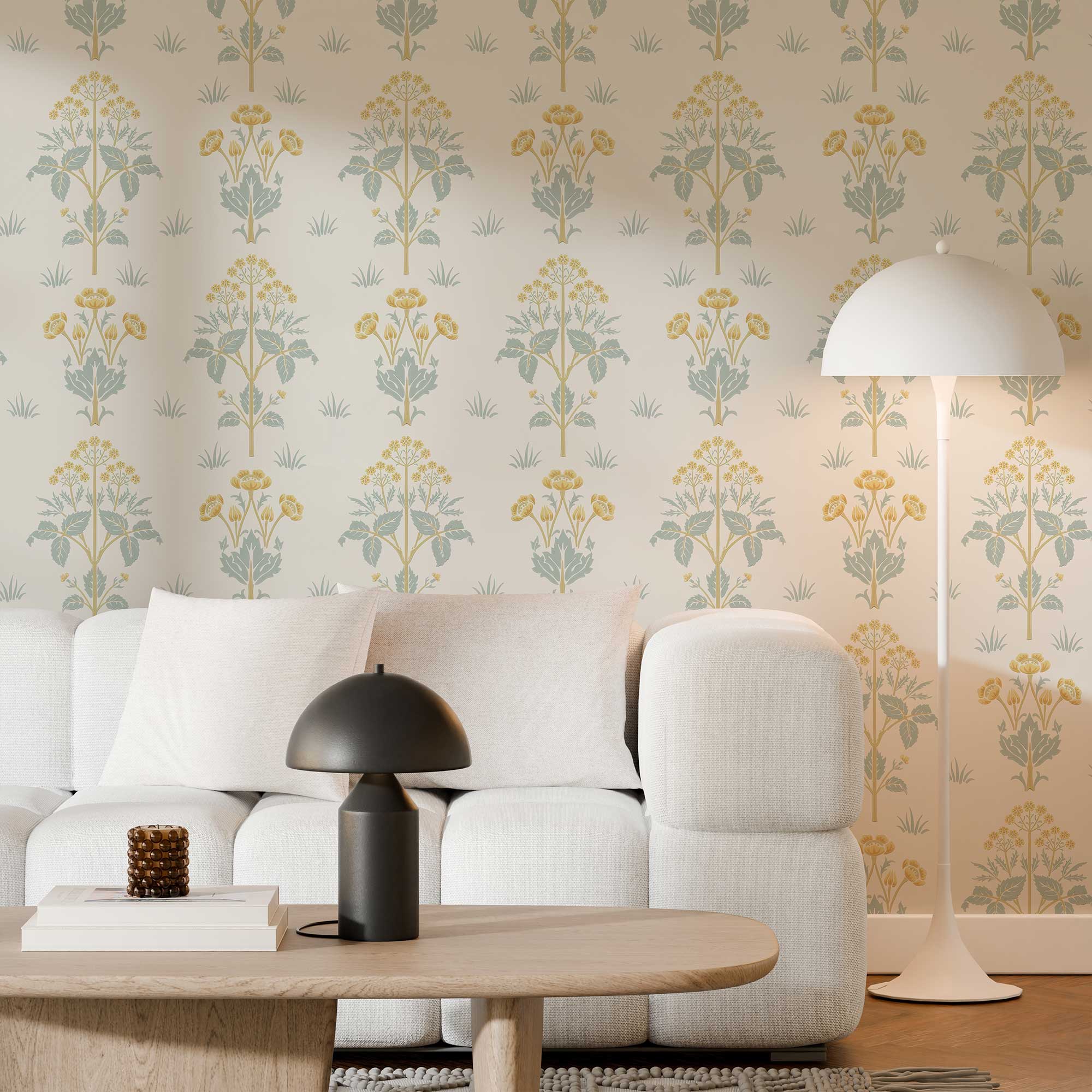 Meadow Sweet by William Morris Wallpaper - Vintage Floral Gold Slate Peel and Stick - Clickwalls