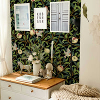 Bird & Pomegranate by William Morris Wallpaper - Vintage Botanical Peel and Stick Mural - Clickwalls