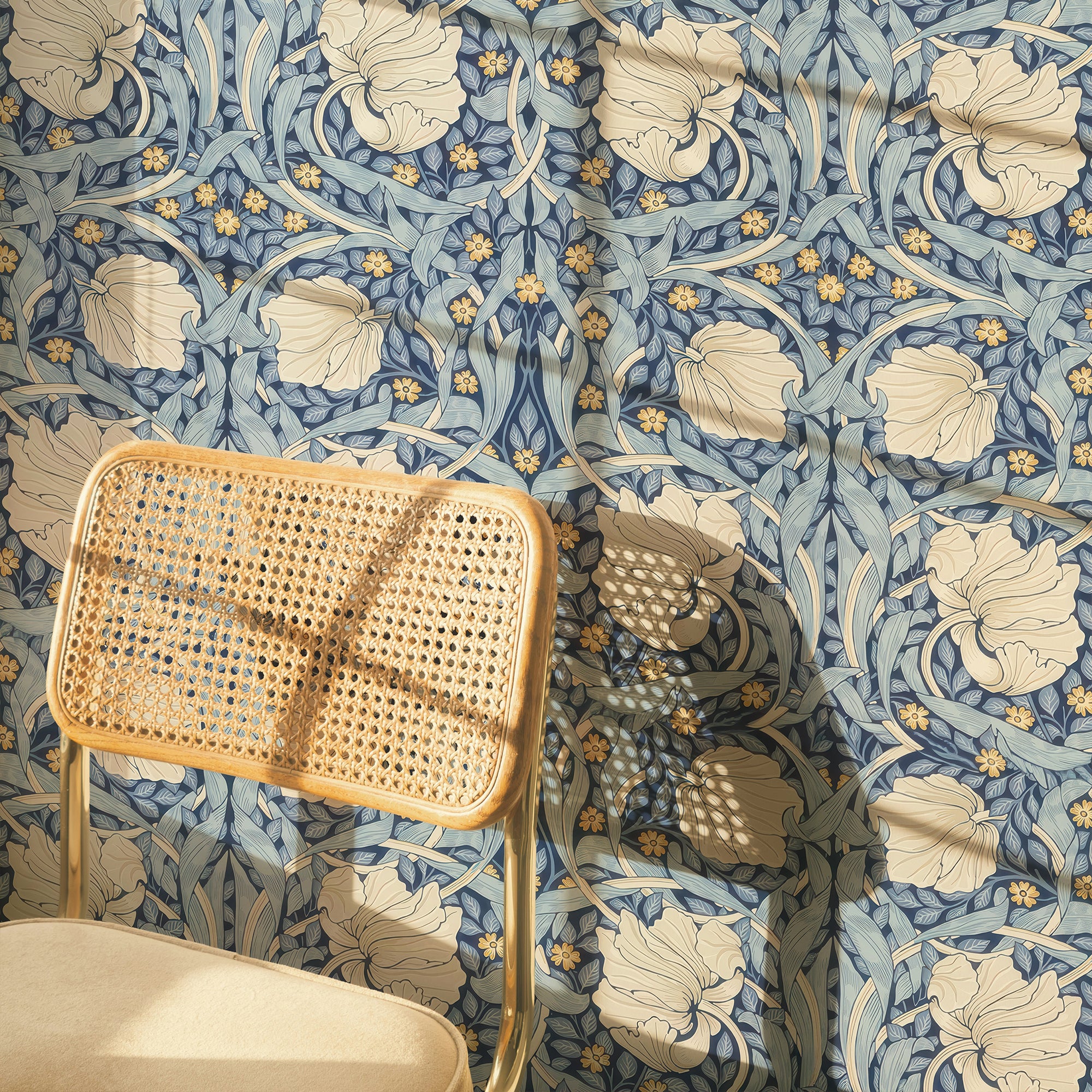 Blue Pimpernel by William Morris Wallpaper - Blue & Oatmeal Floral Peel and Stick Mural - Clickwalls