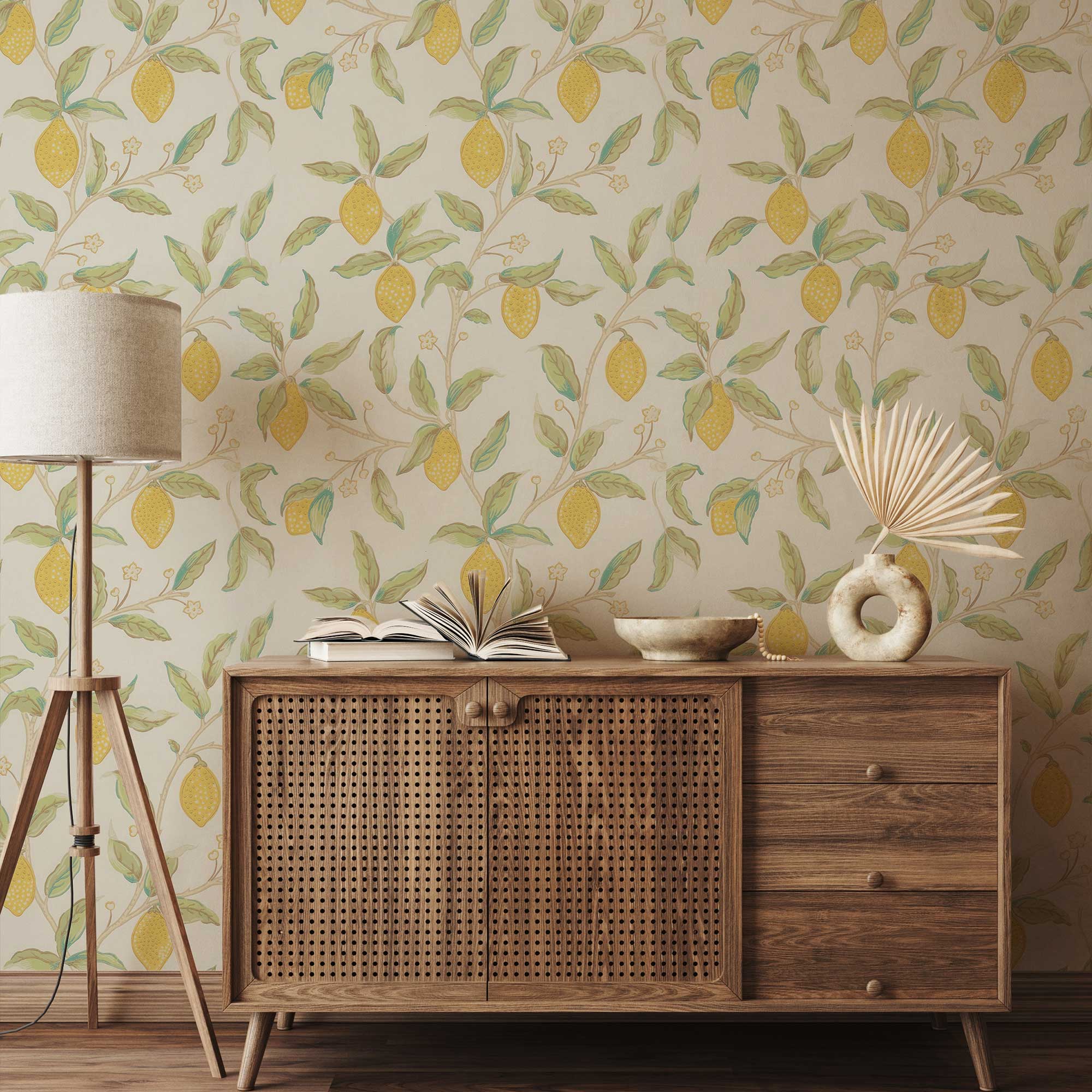 Lemon Tree by William Morris Wallpaper - Bay Leaf Citrus Peel and Stick Botanical Mural - Clickwalls