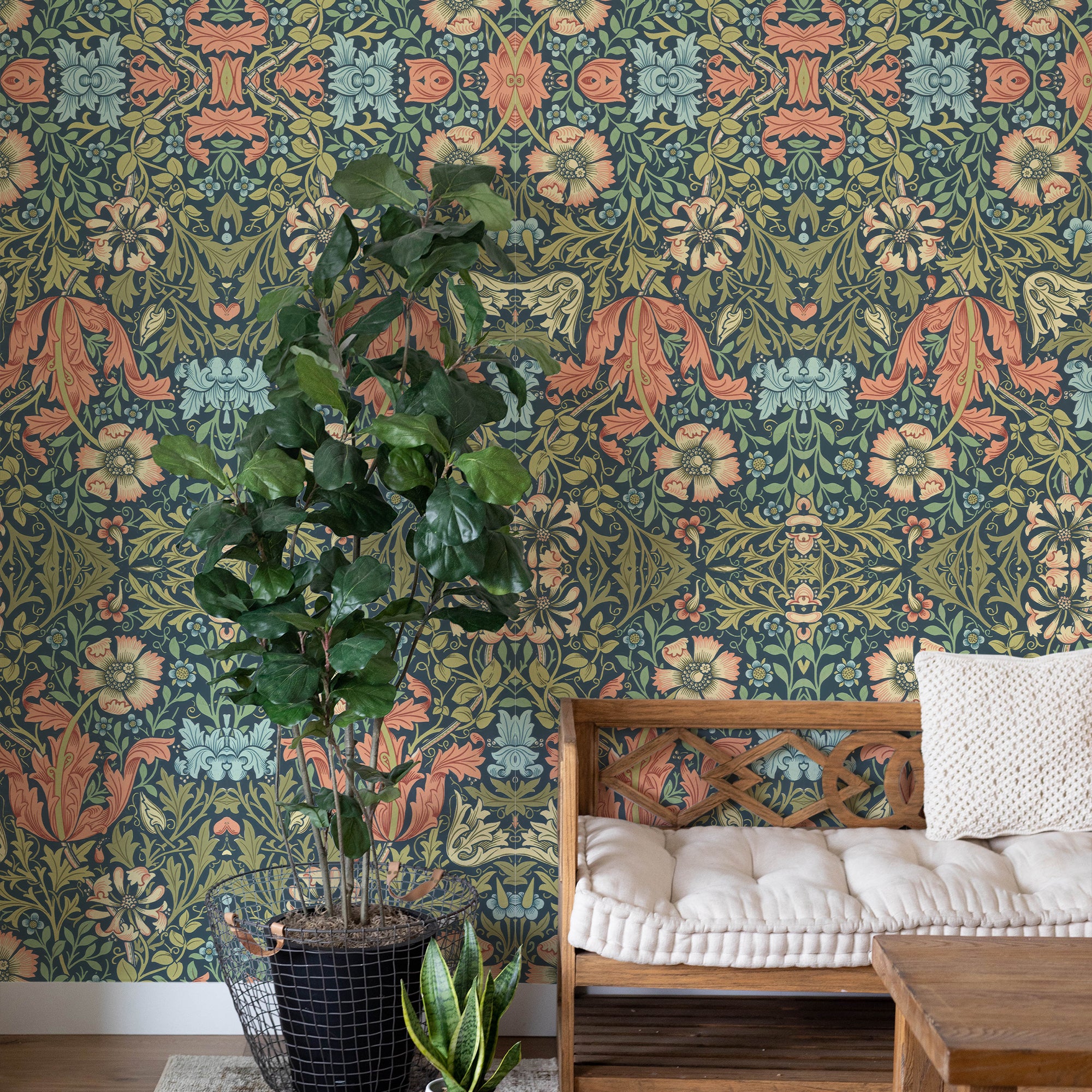 Compton by William Morris Wallpaper - Vintage Floral Peel and Stick Botanical Mural - Clickwalls
