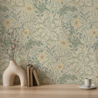 Seaweed by William Morris Wallpaper - Privet Green & Marigold Peel and Stick Mural - Clickwalls