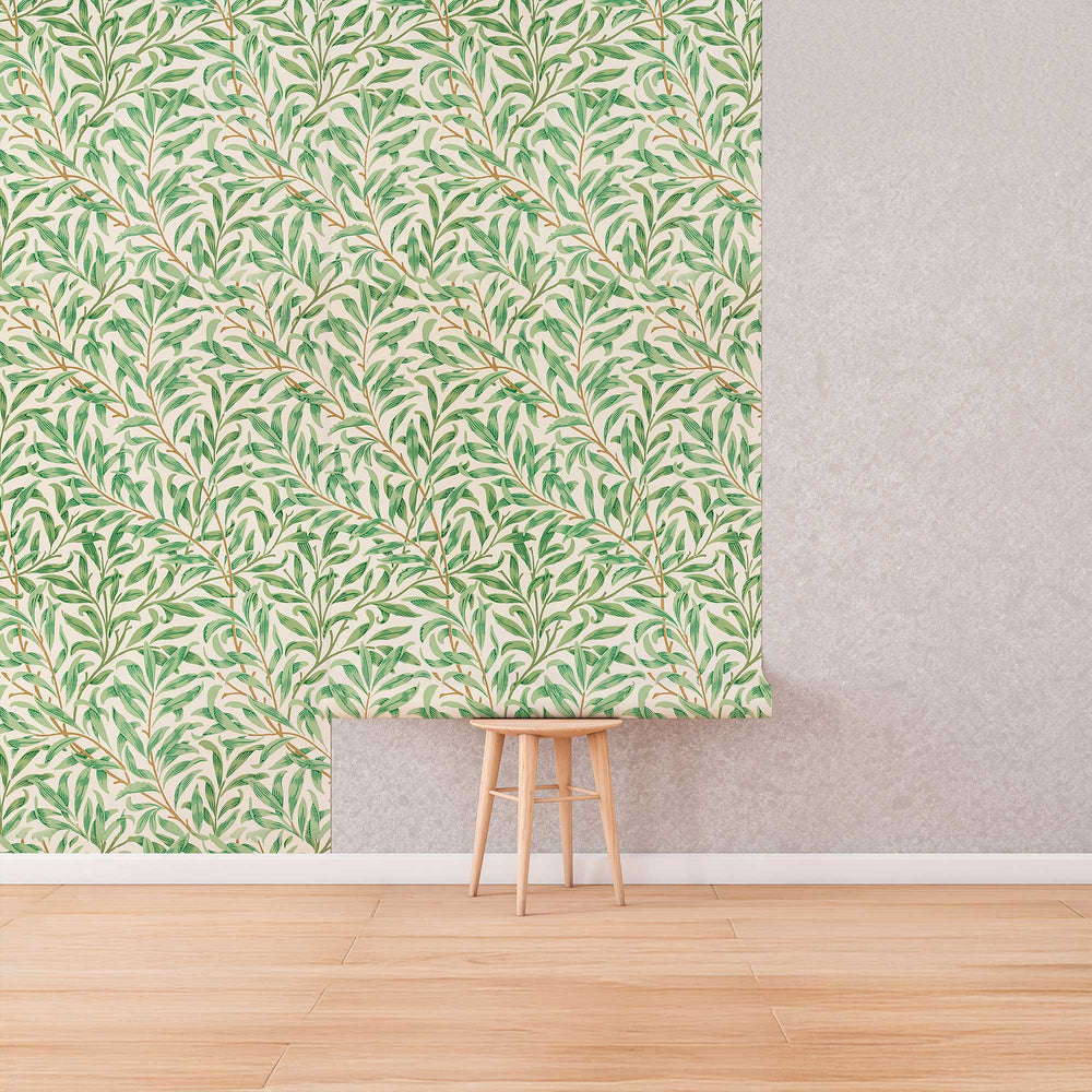 Willow by William Morris Wallpaper - Sage Green Botanical Peel and Stick Wall Mural - Clickwalls