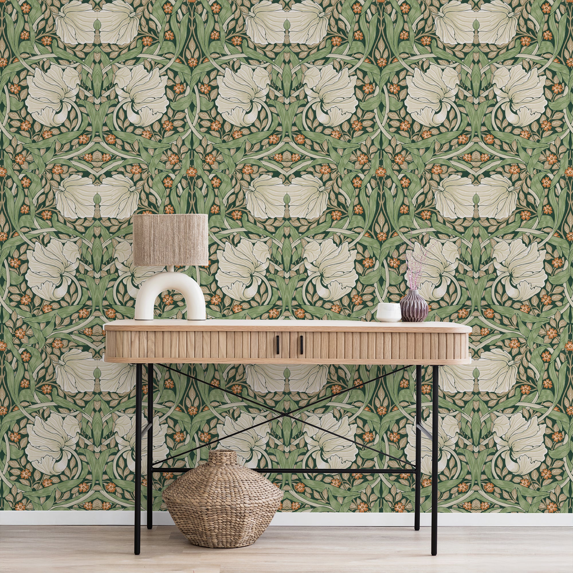 Pimpernel by William Morris Wallpaper - Sage Green Floral Peel and Stick Mural - Clickwalls