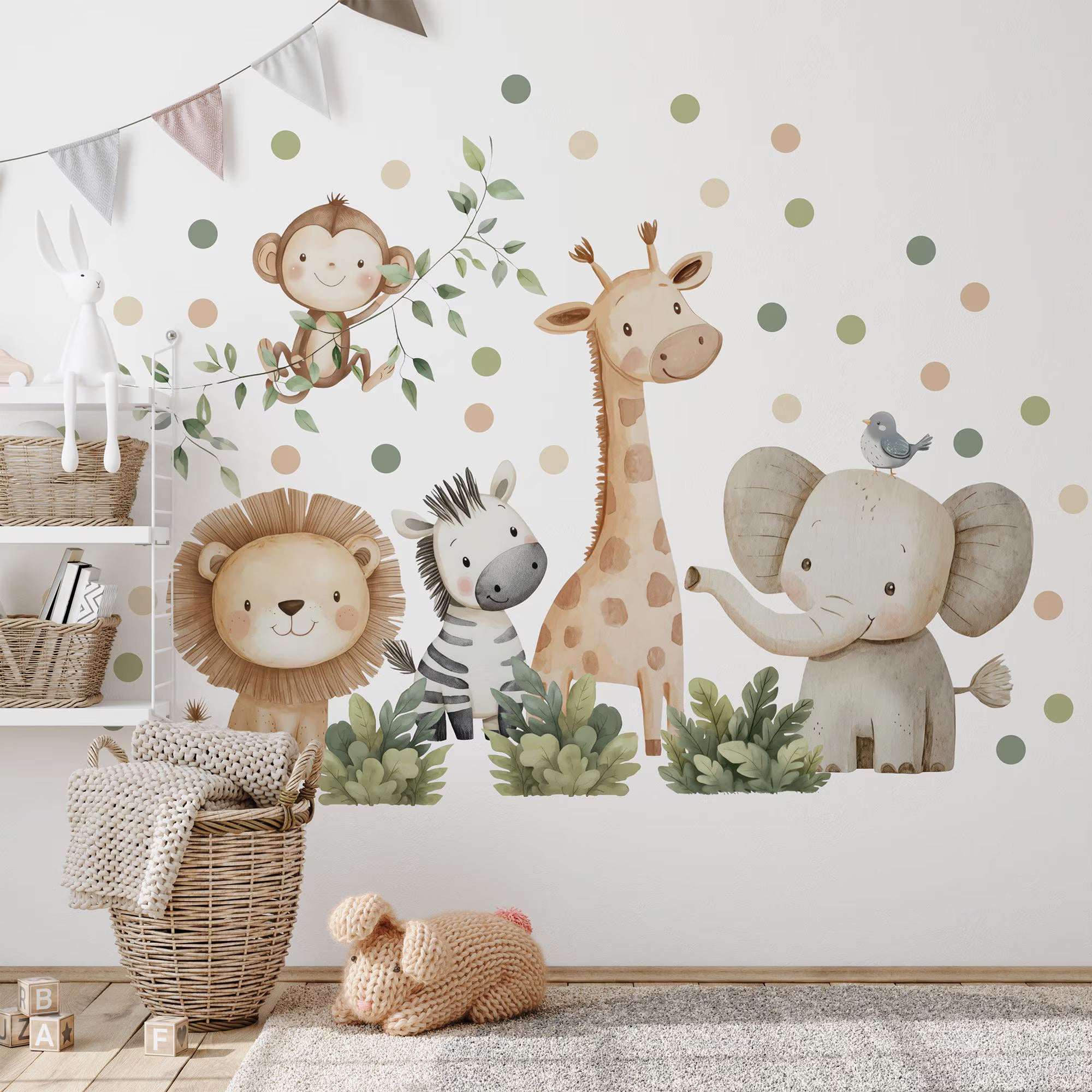 Watercolor Safari Animals Wall Decals, Removable Nursery Decor