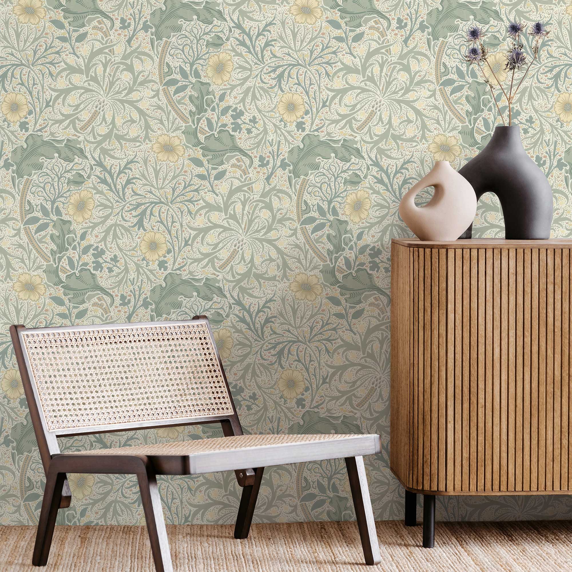 Seaweed by William Morris Wallpaper - Privet Green & Marigold Peel and Stick Mural - Clickwalls