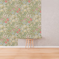 Golden Lily by William Morris Wallpaper - Navy & Gold Peel and Stick Botanical Mural - Clickwalls