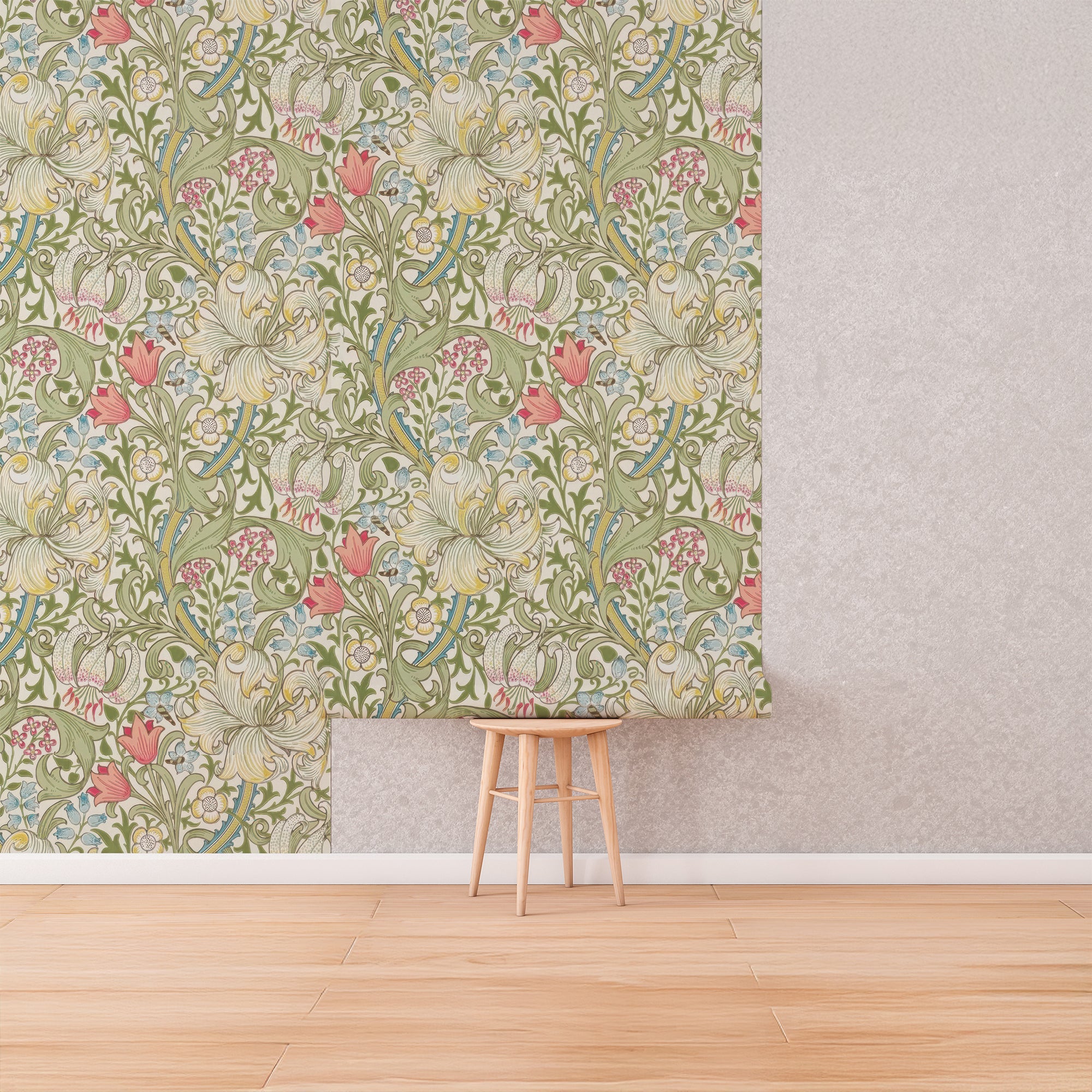Golden Lily by William Morris Wallpaper - Navy & Gold Peel and Stick Botanical Mural - Clickwalls