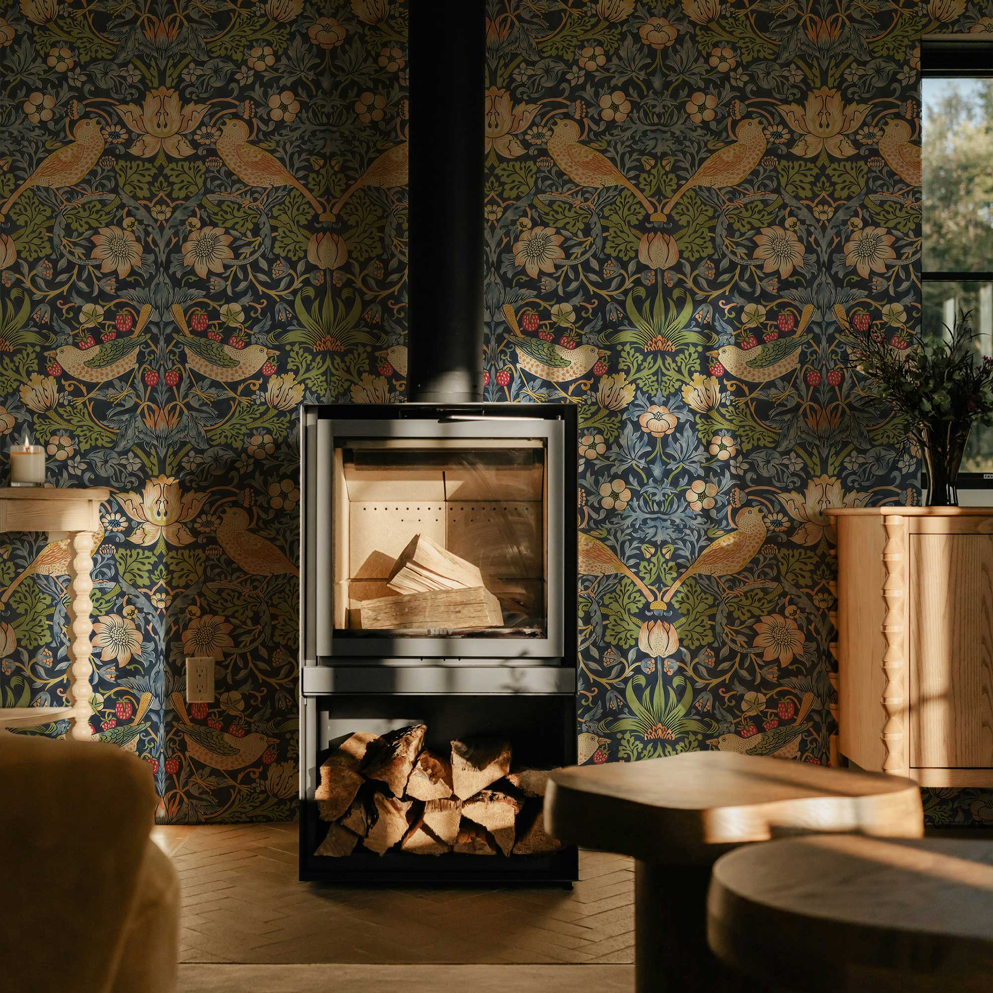 Strawberry Thief William Morris Wallpaper - Vintage Floral Peel and Stick Mural - Clickwalls