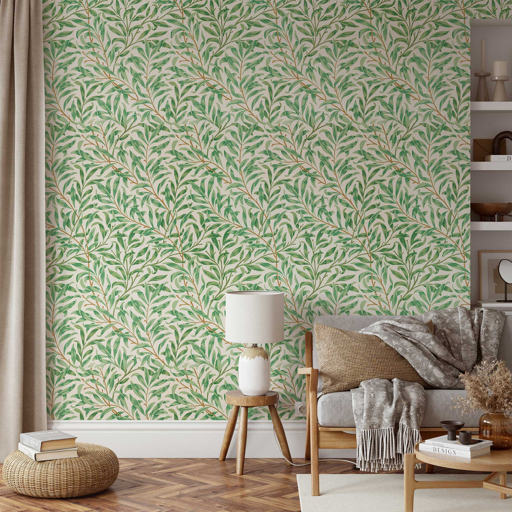 Willow by William Morris Wallpaper - Sage Green Botanical Peel and Stick Wall Mural - Clickwalls